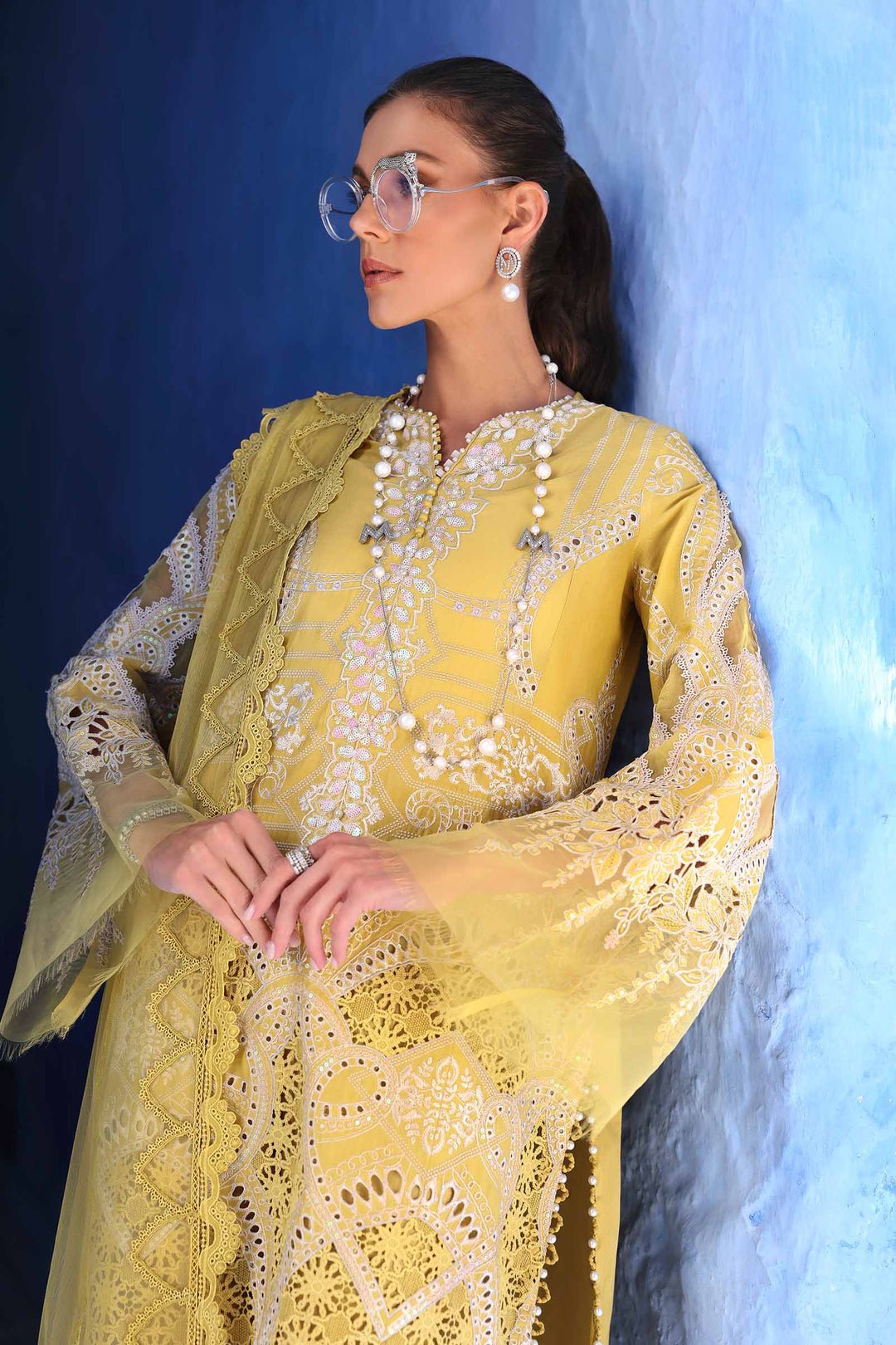 Maria B D-2512-A style reference, Lime Yellow Lawn Suit, view 6