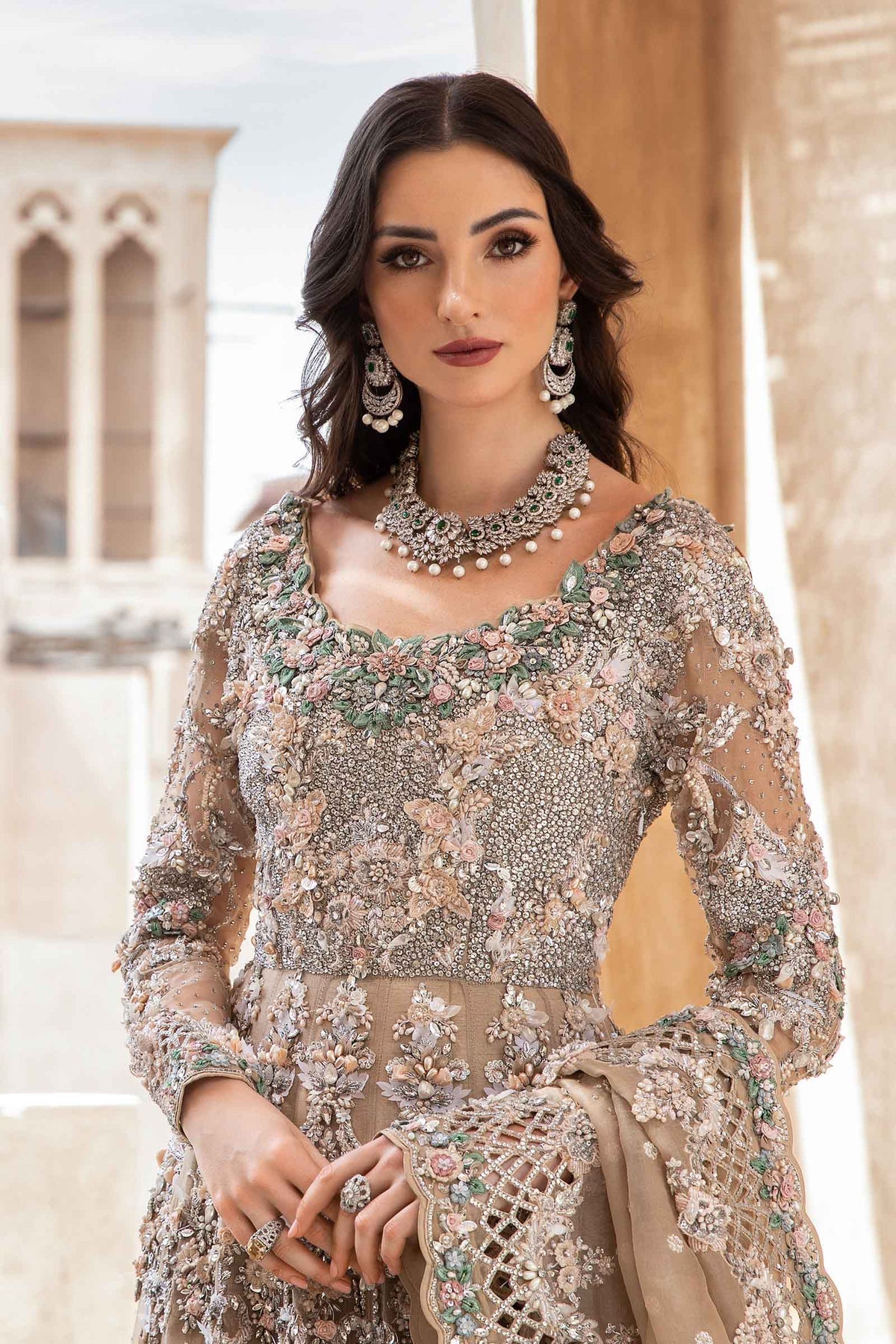 Maria B EX-151 Lunara organza gown close up