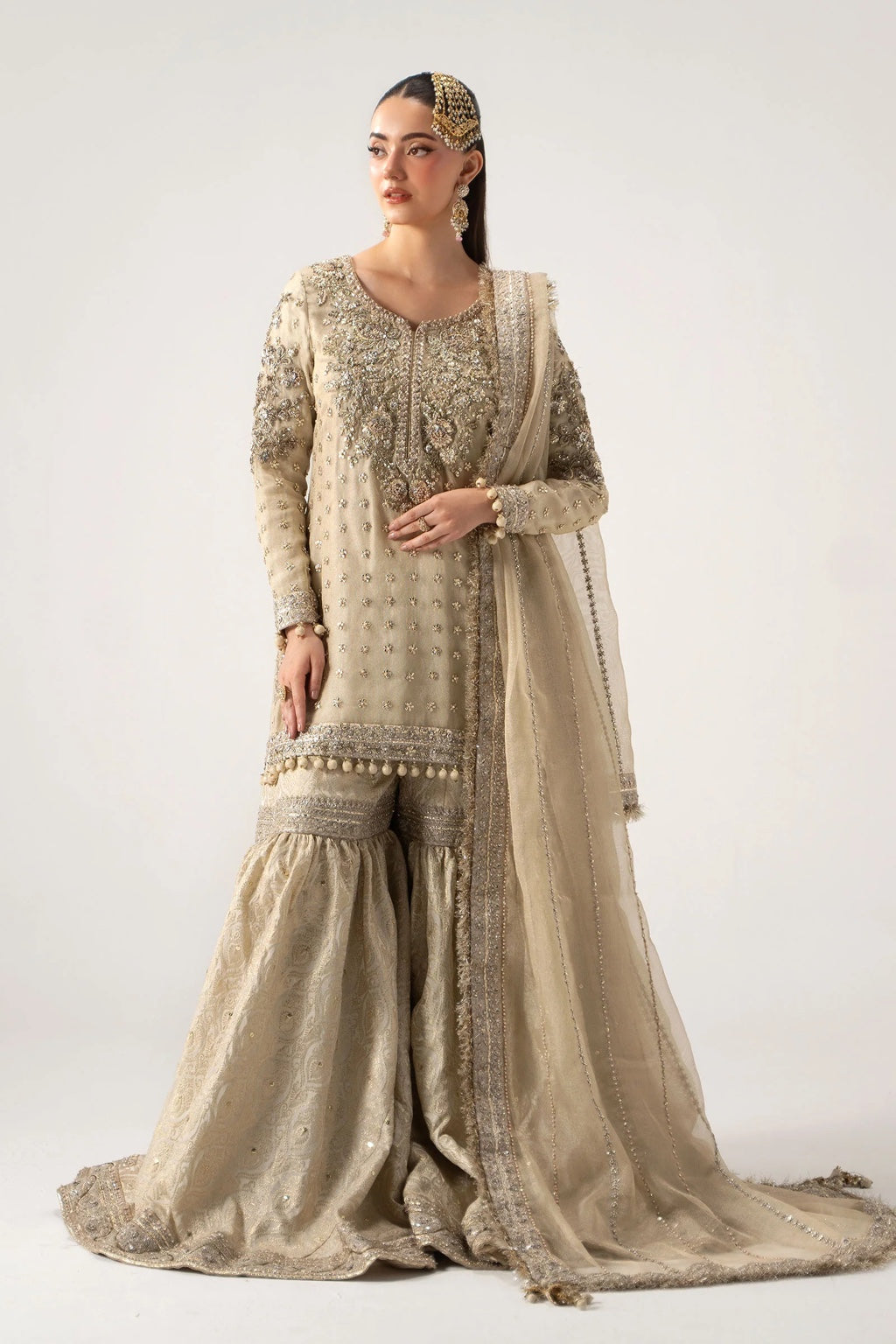 Maria B Mayrozeh Style gold gharara full length