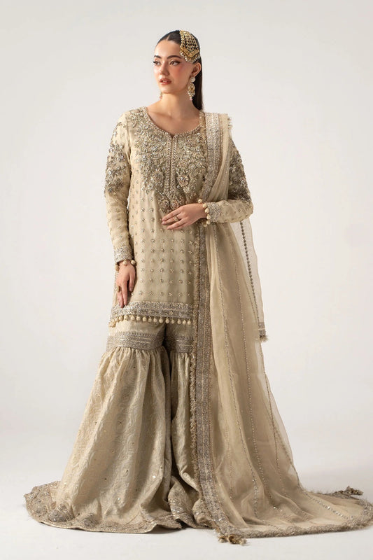 Maria B Mayrozeh Style gold gharara full length
