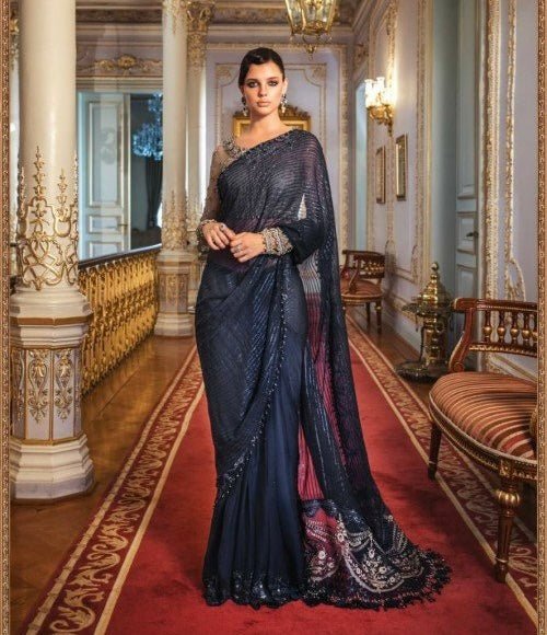 Maria B BD-2004 style reference, navy blue saree, view 1