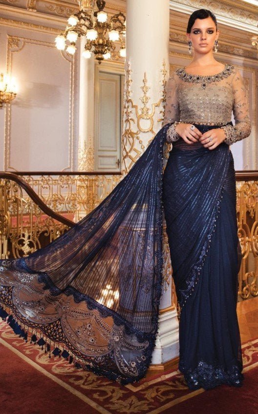Maria B BD-2004 style reference, navy blue saree, view 2