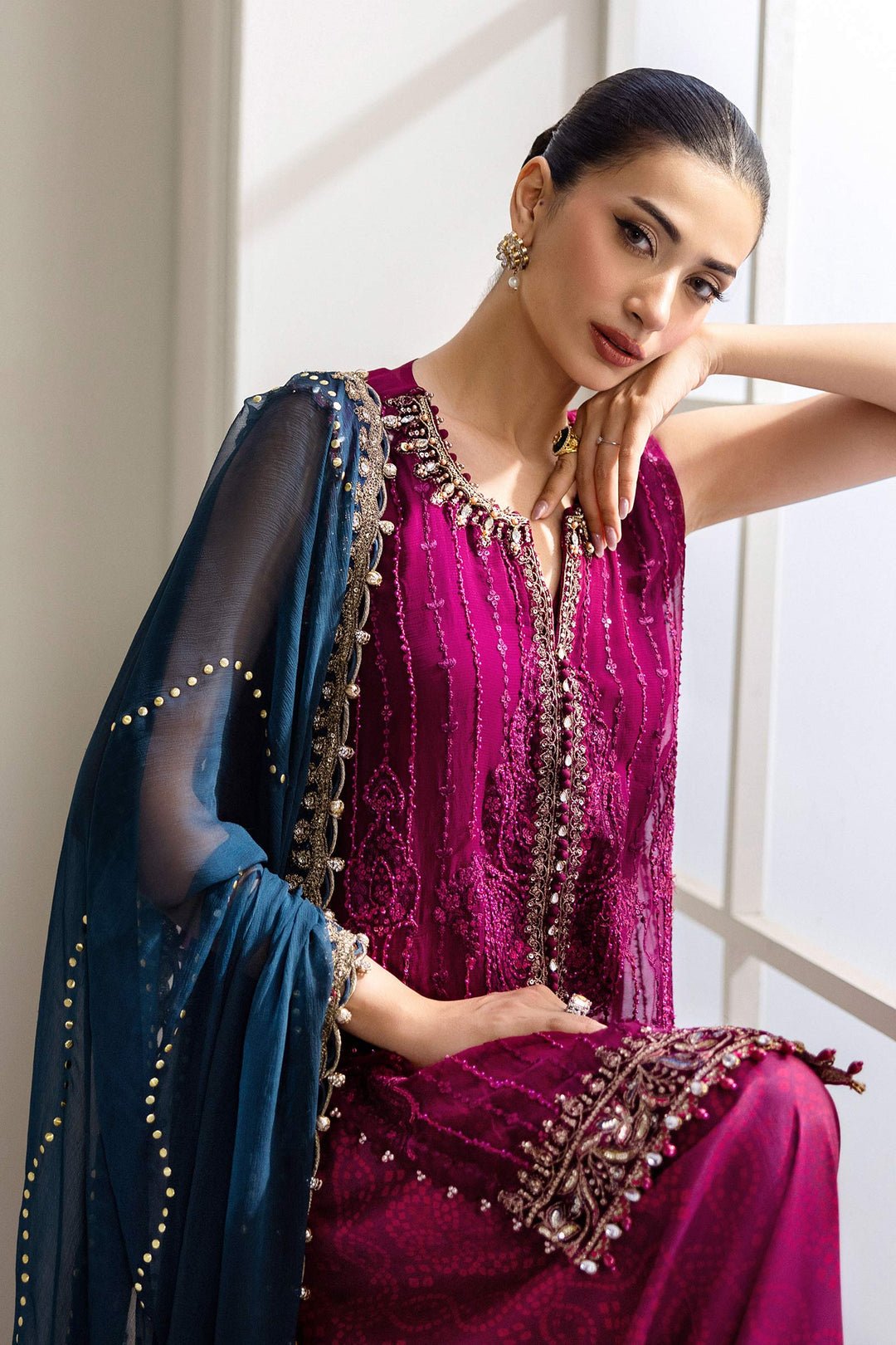 Maria B MPC-25-102 style reference, Magenta Chiffon Suit, view 9