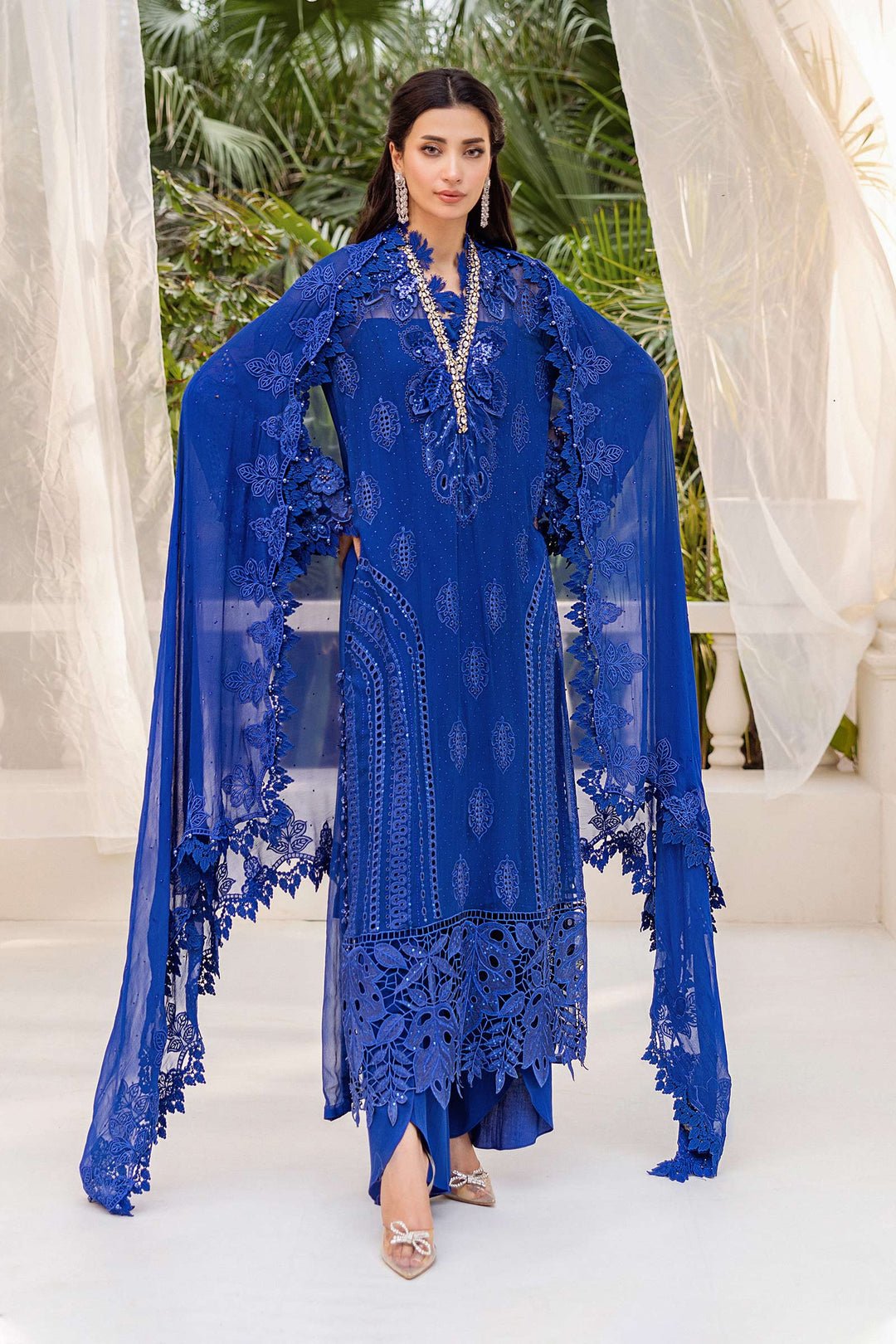 Maria B MPC-25-103 style reference, Cobalt Blue Chiffon Suit, view 4