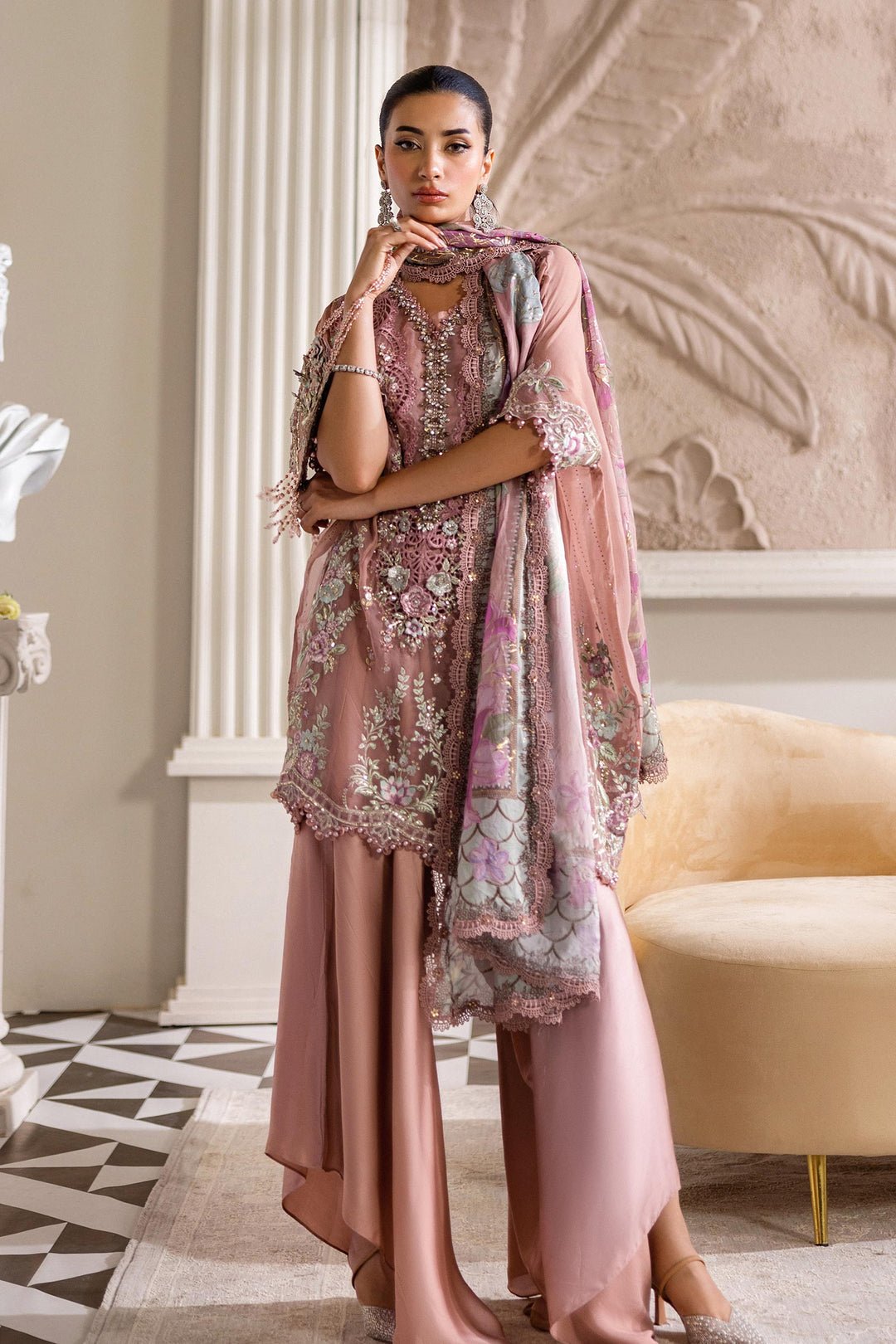 Maria B MPC-25-105 style reference, Tea Pink Chiffon Suit, view 9
