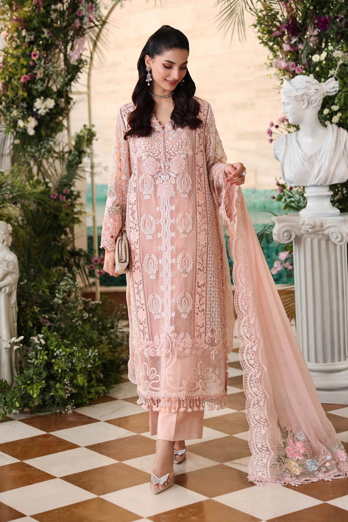 Maria B MPC-26-104 style reference, Peach Pink Chiffon Suit, view 1
