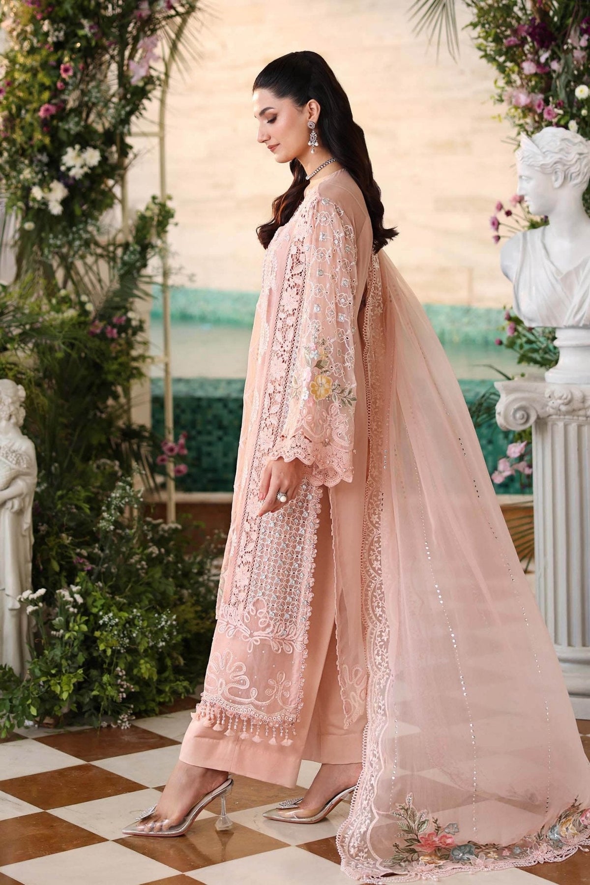 Maria B MPC-26-104 style reference, Peach Pink Chiffon Suit, view 3