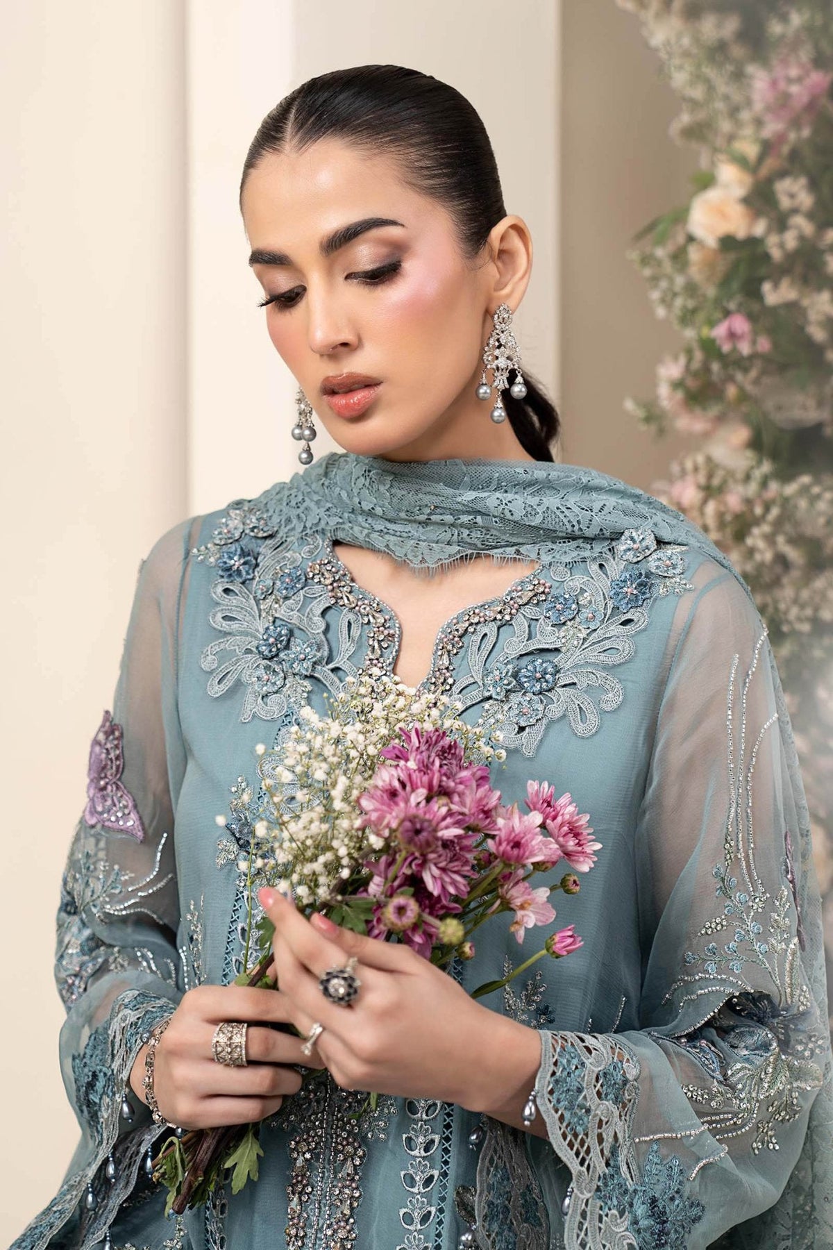Maria B MPC-26-106 style reference, Slate Blue Chiffon Suit, view 7