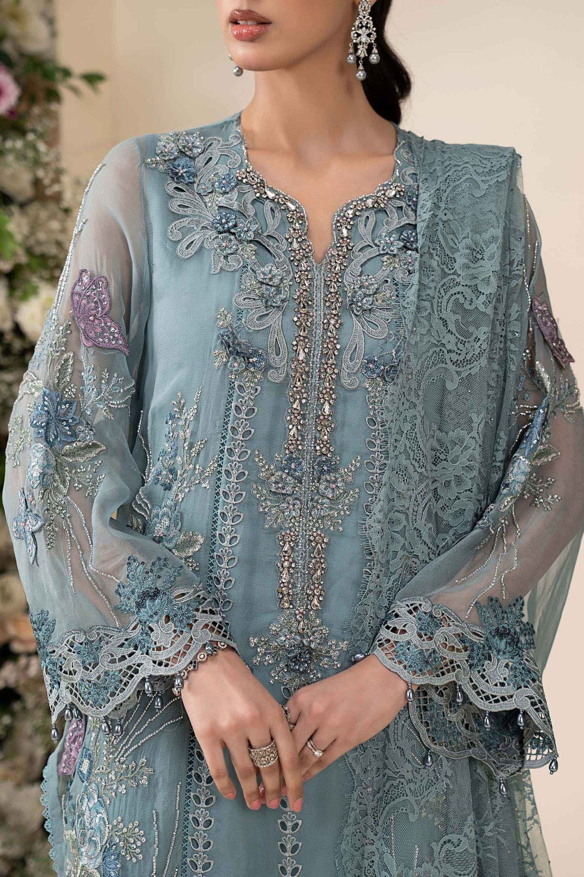 Maria B MPC-26-106 style reference, Slate Blue Chiffon Suit, view 8
