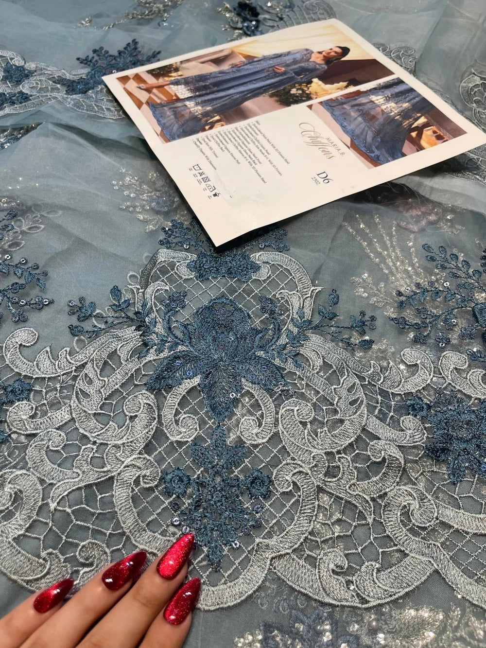 Maria B MPC-26-106 Style slate blue embroidery panel detail