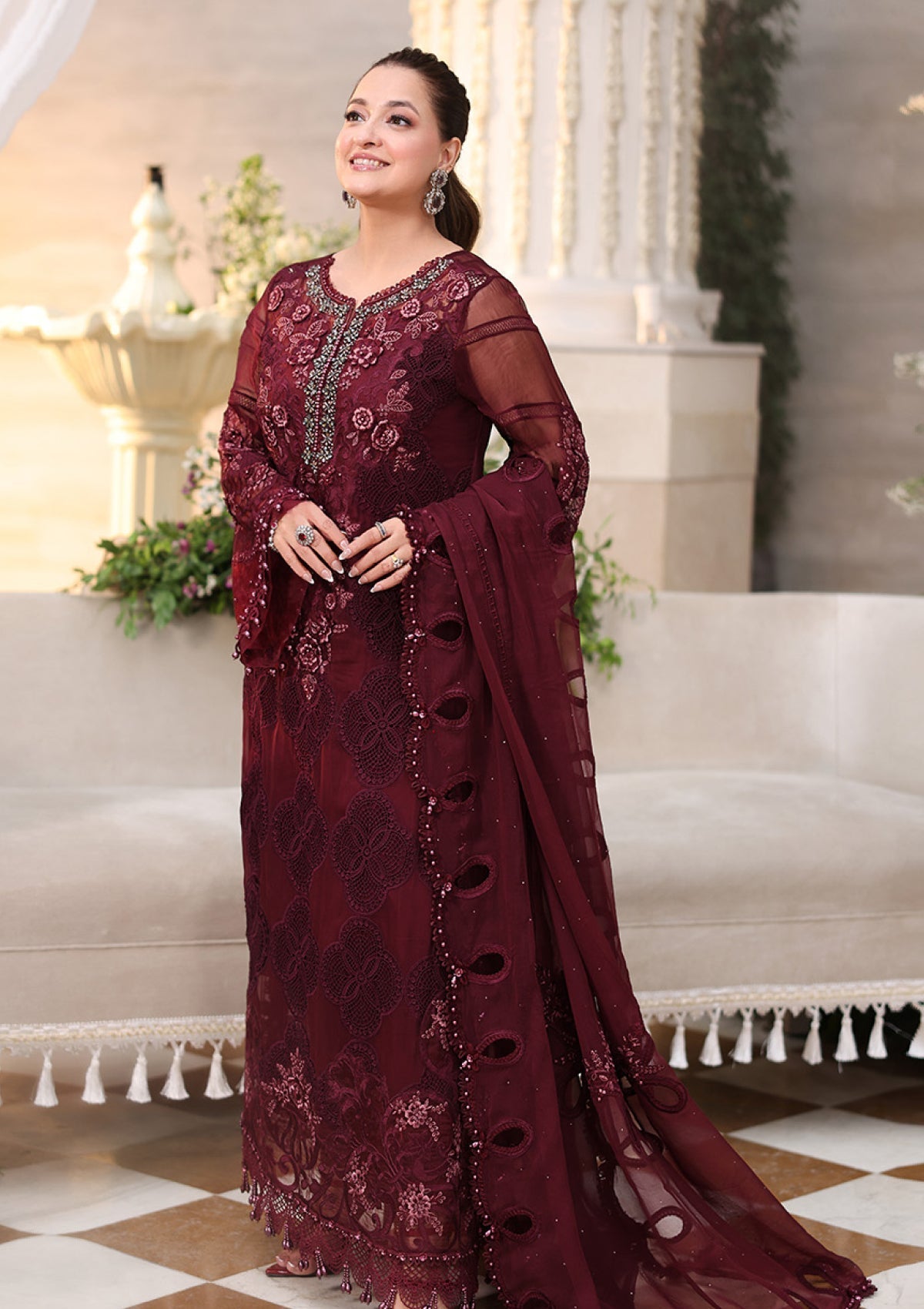 Maria B MPC-26-108 style reference, Burgundy Chiffon Suit, view 2
