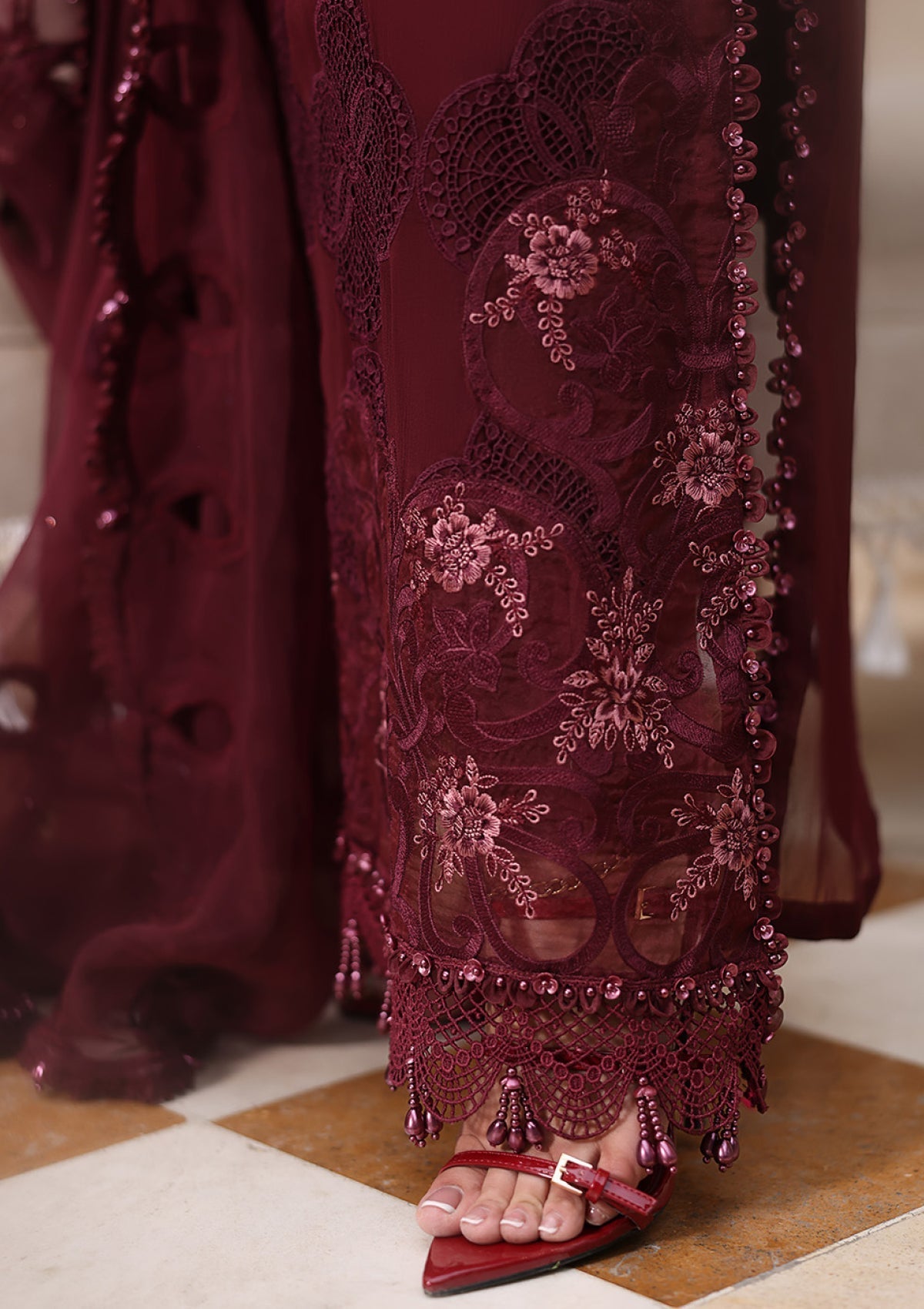 Maria B MPC-26-108 style reference, Burgundy Chiffon Suit, view 5
