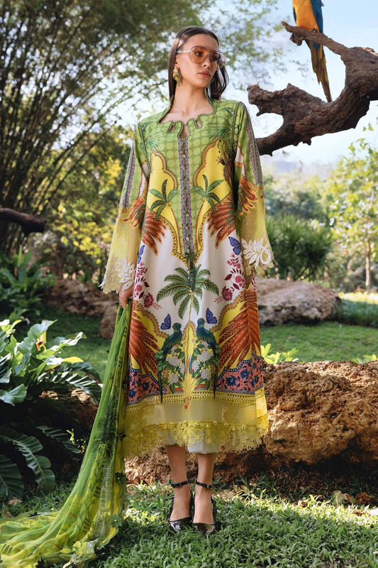 Maria B MPT-2905-B style reference, Green and Yellow Lawn Suit, view 1