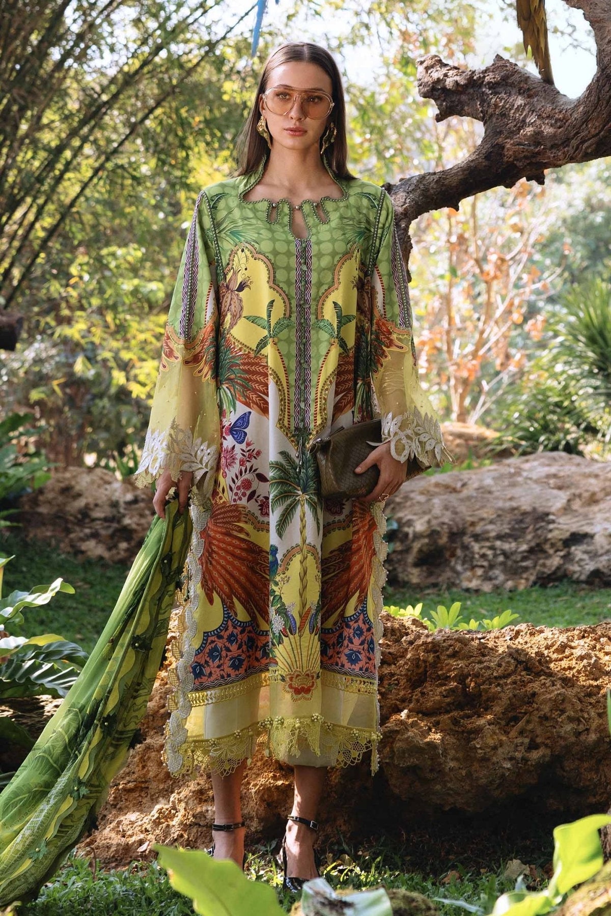 Maria B MPT-2905-B style reference, Green and Yellow Lawn Suit, view 2