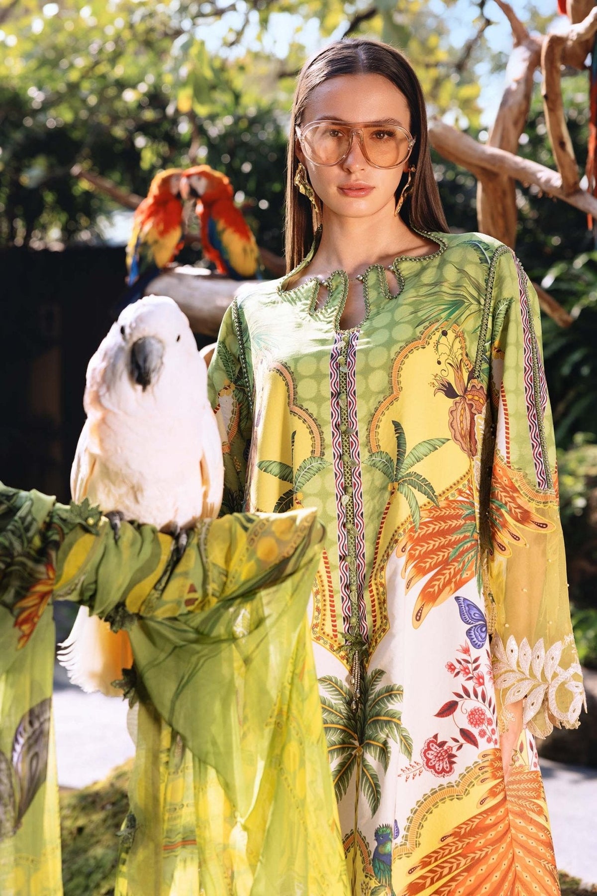Maria B MPT-2905-B style reference, Green and Yellow Lawn Suit, view 3