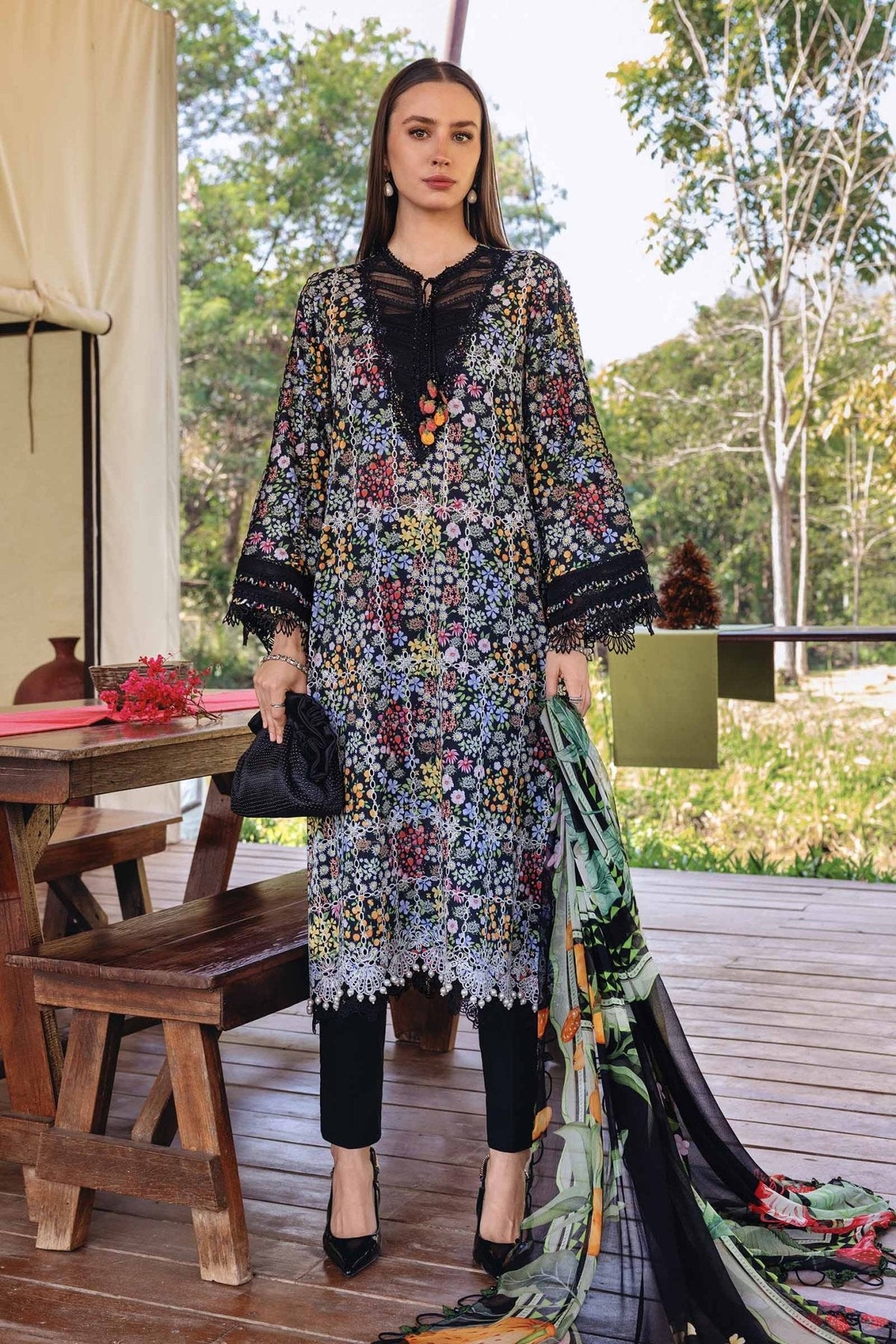 Maria B MPT-2914-B style reference, Black Floral Lawn Suit, view 1