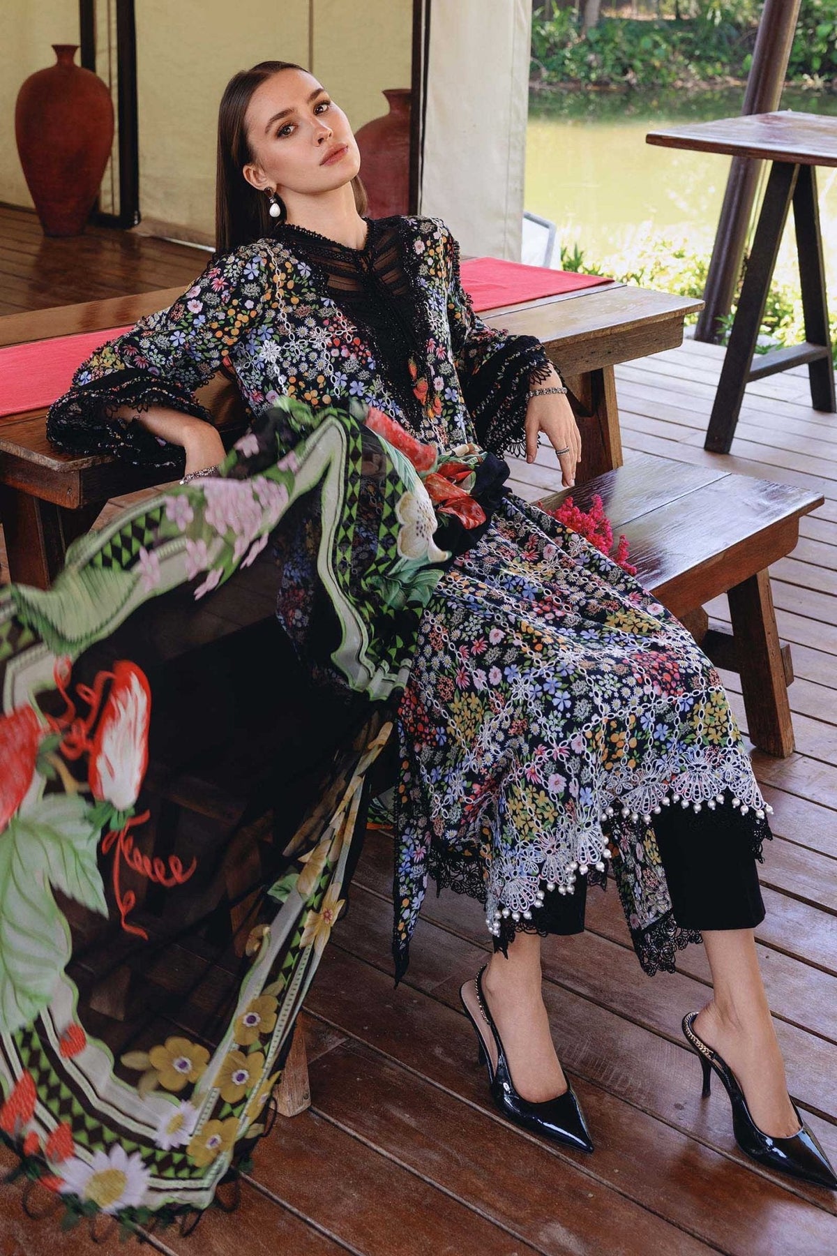 Maria B MPT-2914-B style reference, Black Floral Lawn Suit, view 2