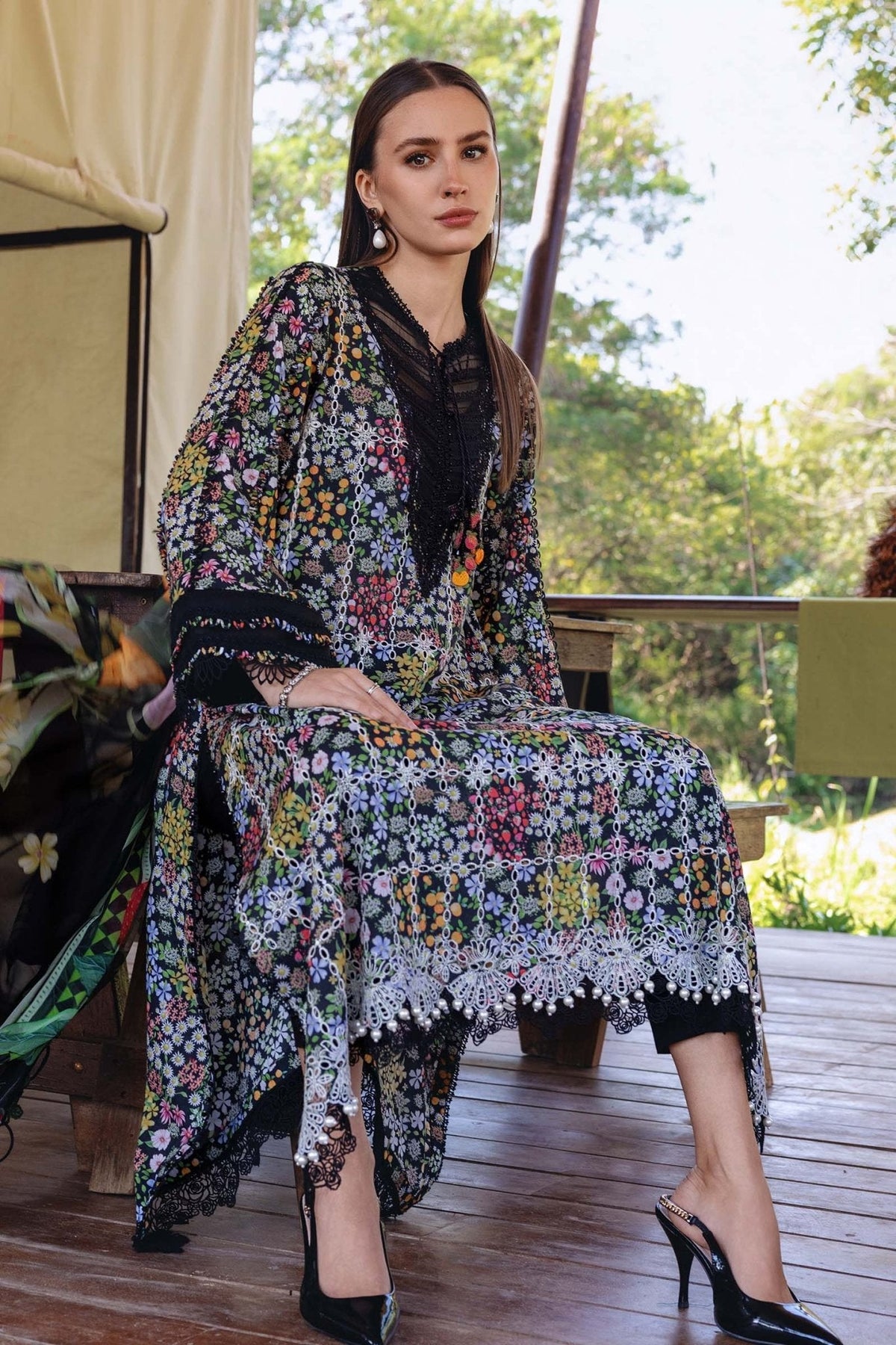 Maria B MPT-2914-B style reference, Black Floral Lawn Suit, view 3