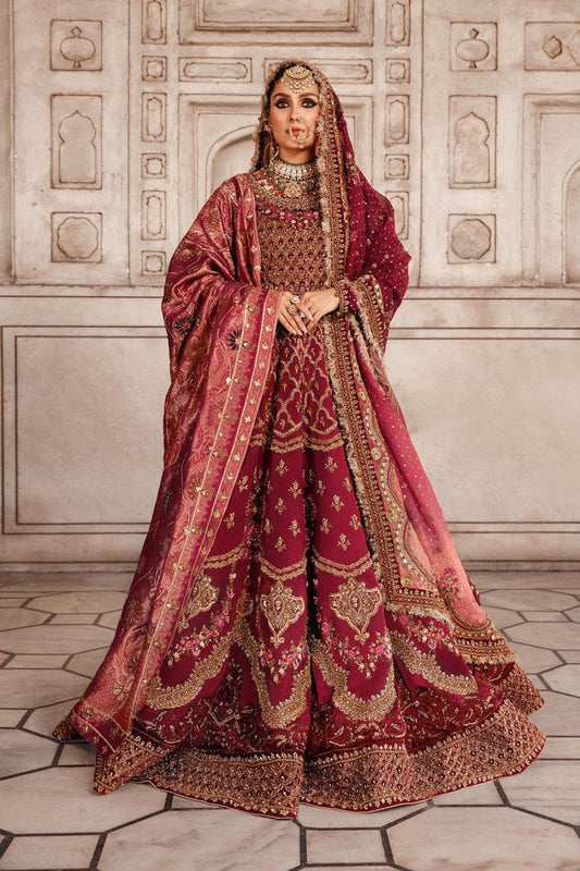 Maria B Ruzena style reference, Deep Red Bridal Lehenga, view 1