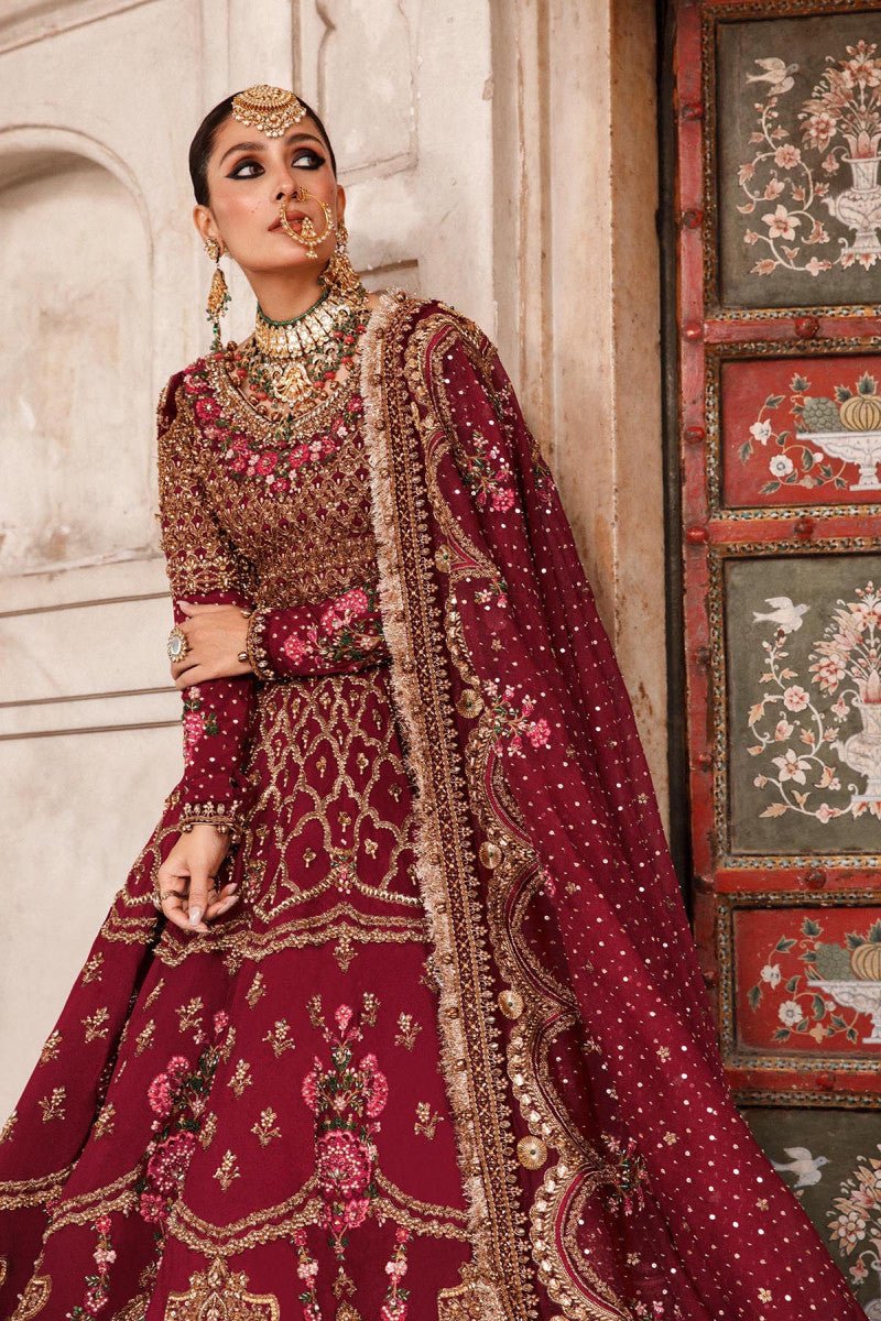 Maria B Ruzena style reference, Deep Red Bridal Lehenga, view 3