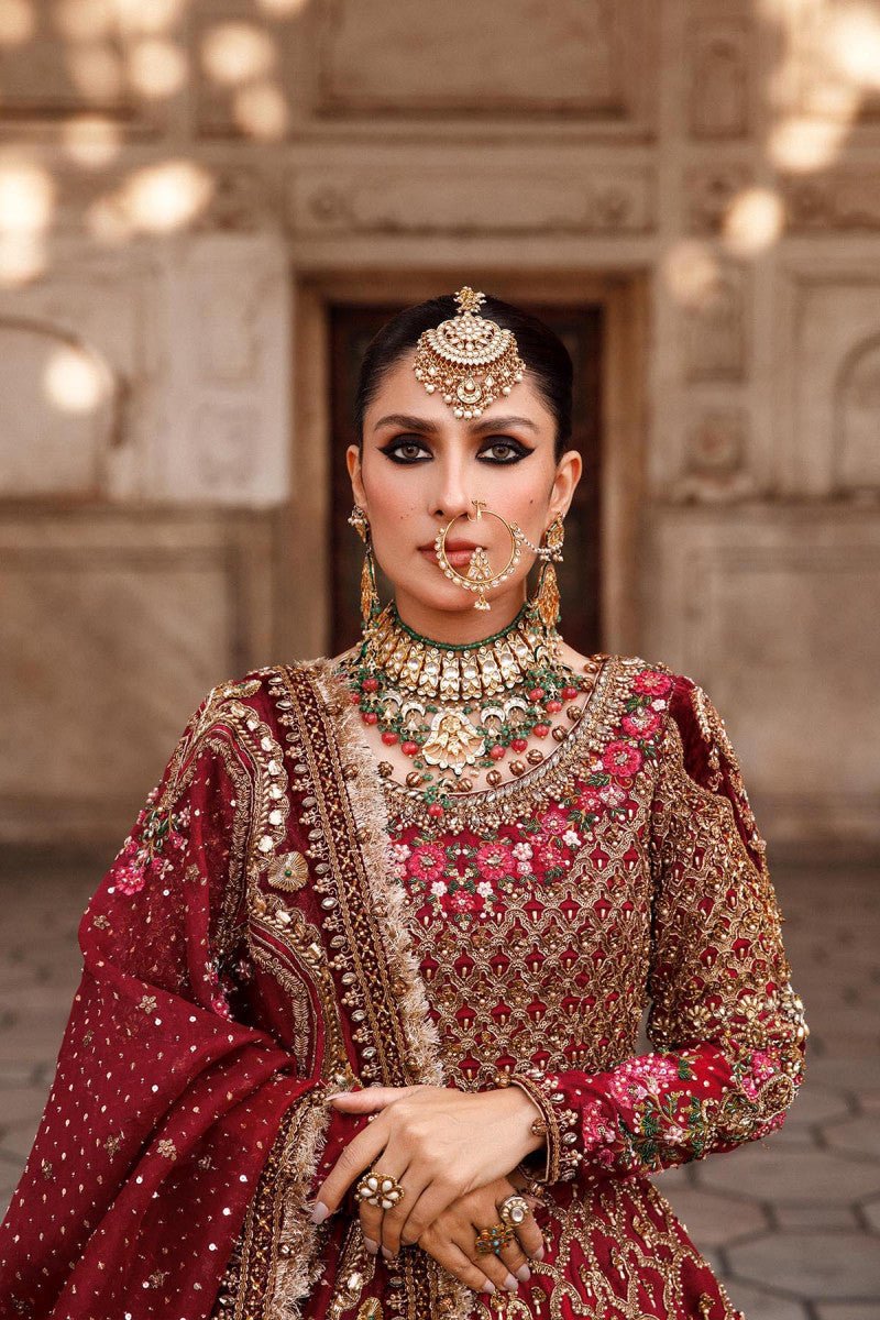 Maria B Ruzena style reference, Deep Red Bridal Lehenga, view 4