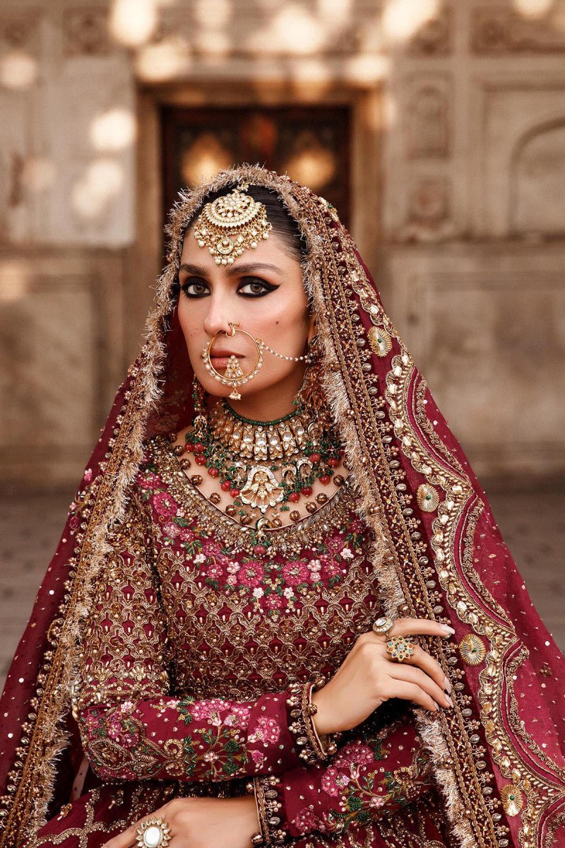 Maria B Ruzena style reference, Deep Red Bridal Lehenga, view 5