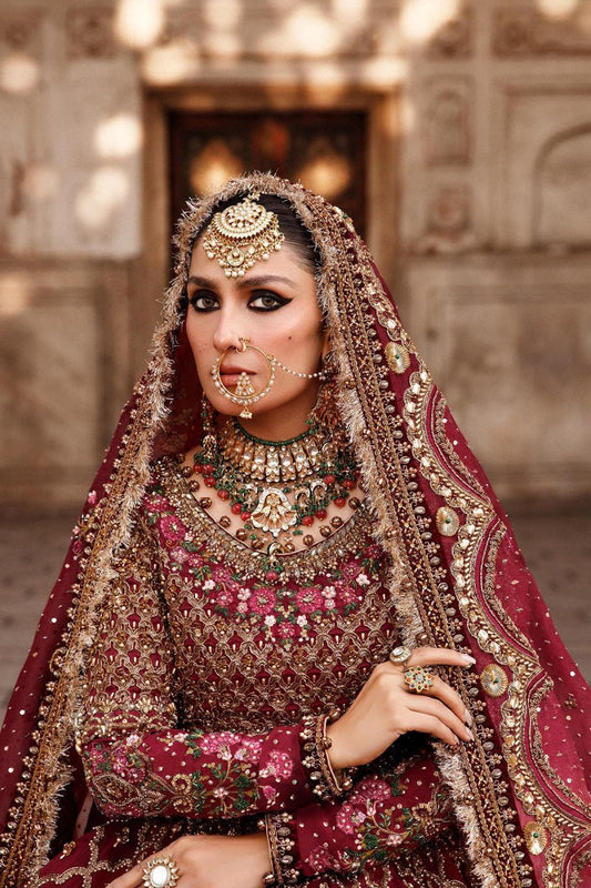 Maria B Ruzena style reference, Deep Red Bridal Lehenga, view 5