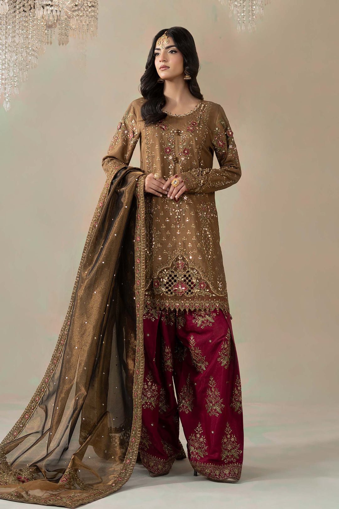 Maria B Soiree D4 style reference, Bronze and Maroon Formal Suit, view 1