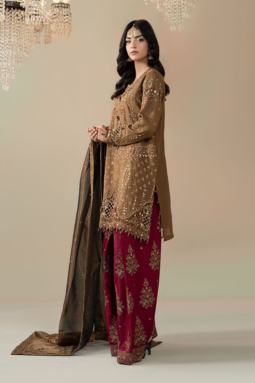 Maria B Soiree D4 style reference, Bronze and Maroon Formal Suit, view 2