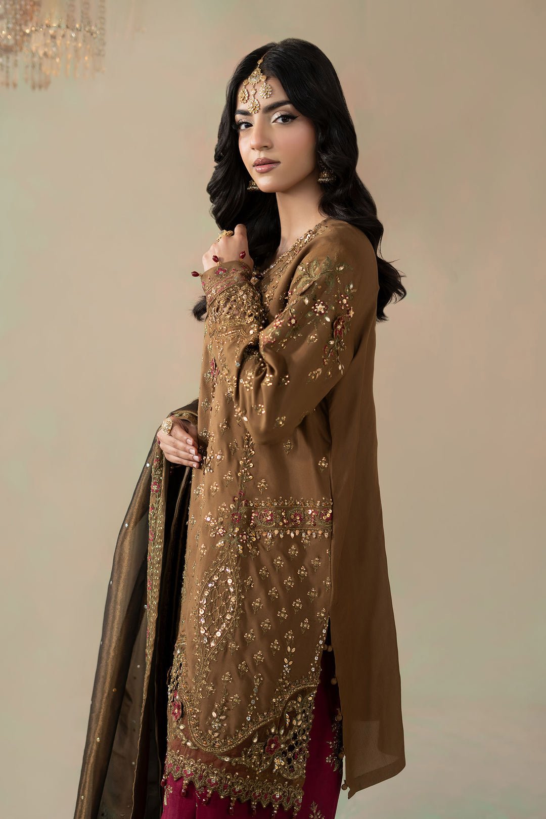 Maria B Soiree D4 style reference, Bronze and Maroon Formal Suit, view 3