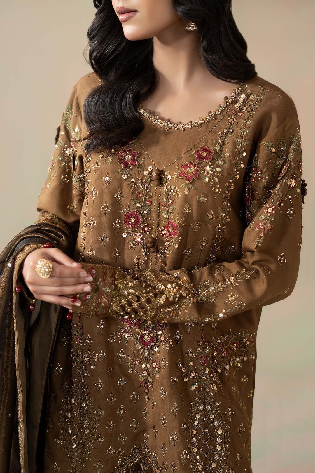 Maria B Soiree D4 style reference, Bronze and Maroon Formal Suit, view 5