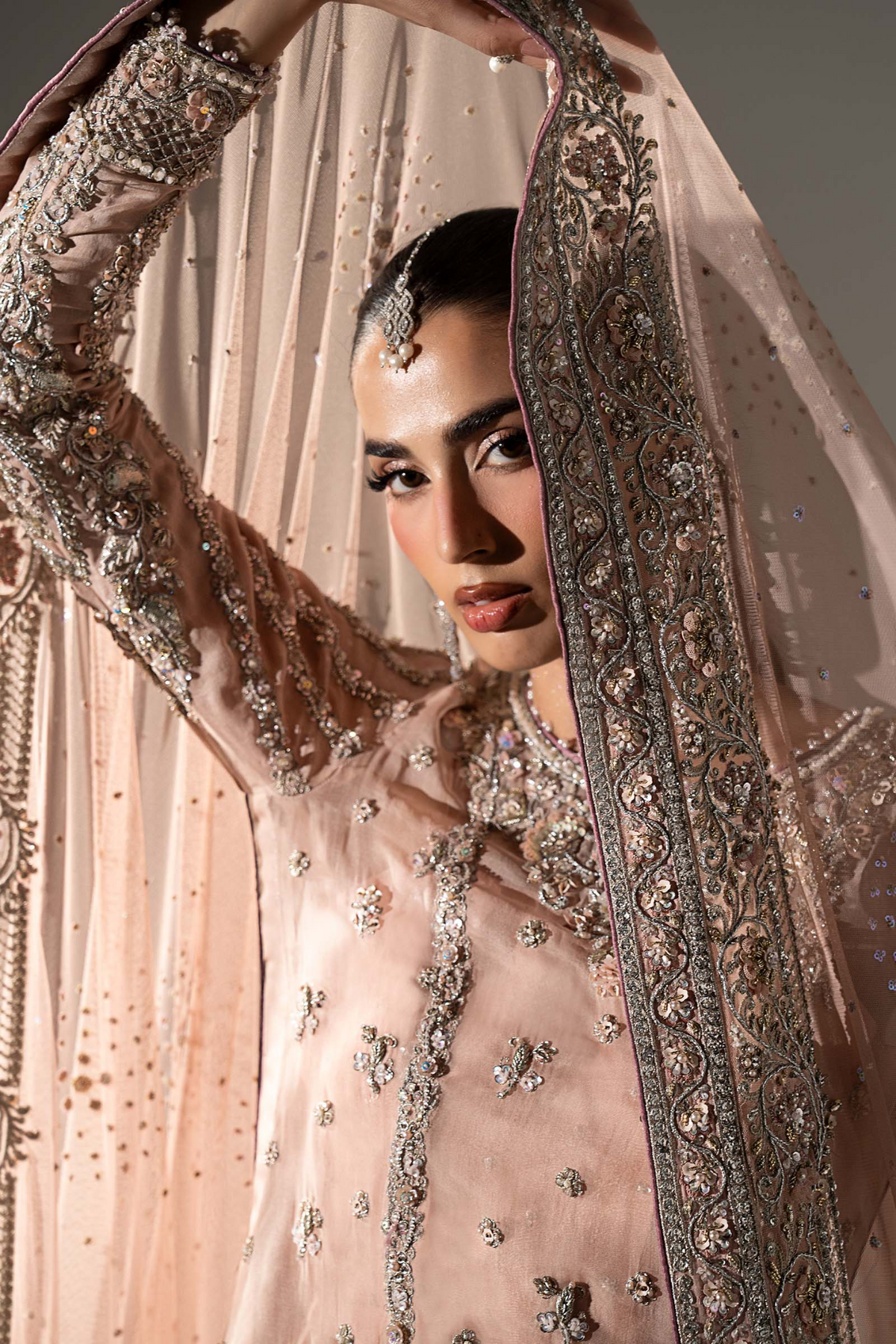 Velmira MC 26V1 13 Powder Pink embroidery and dupatta detail