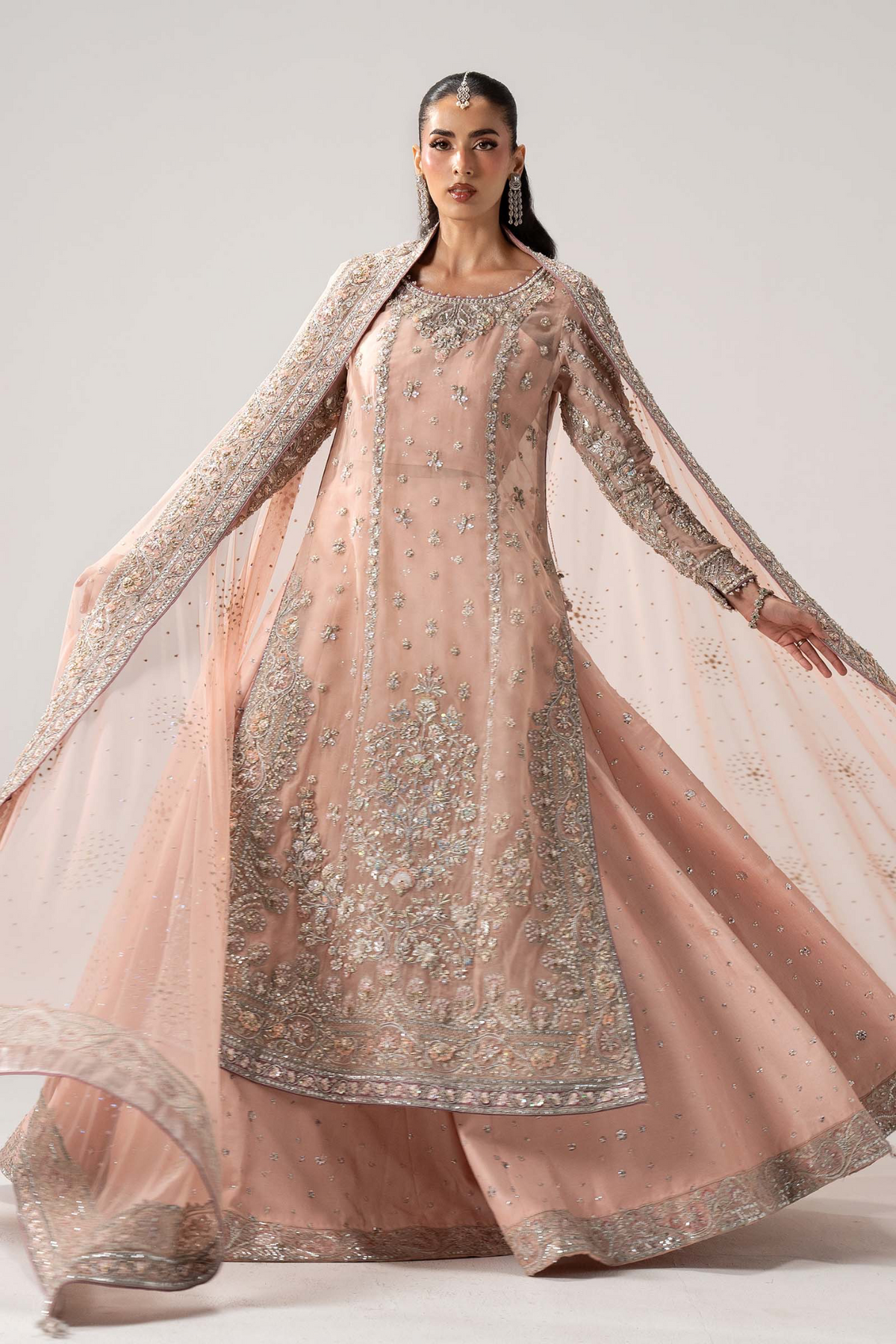 Velmira MC 26V1 13 Powder Pink flowing dupatta full look