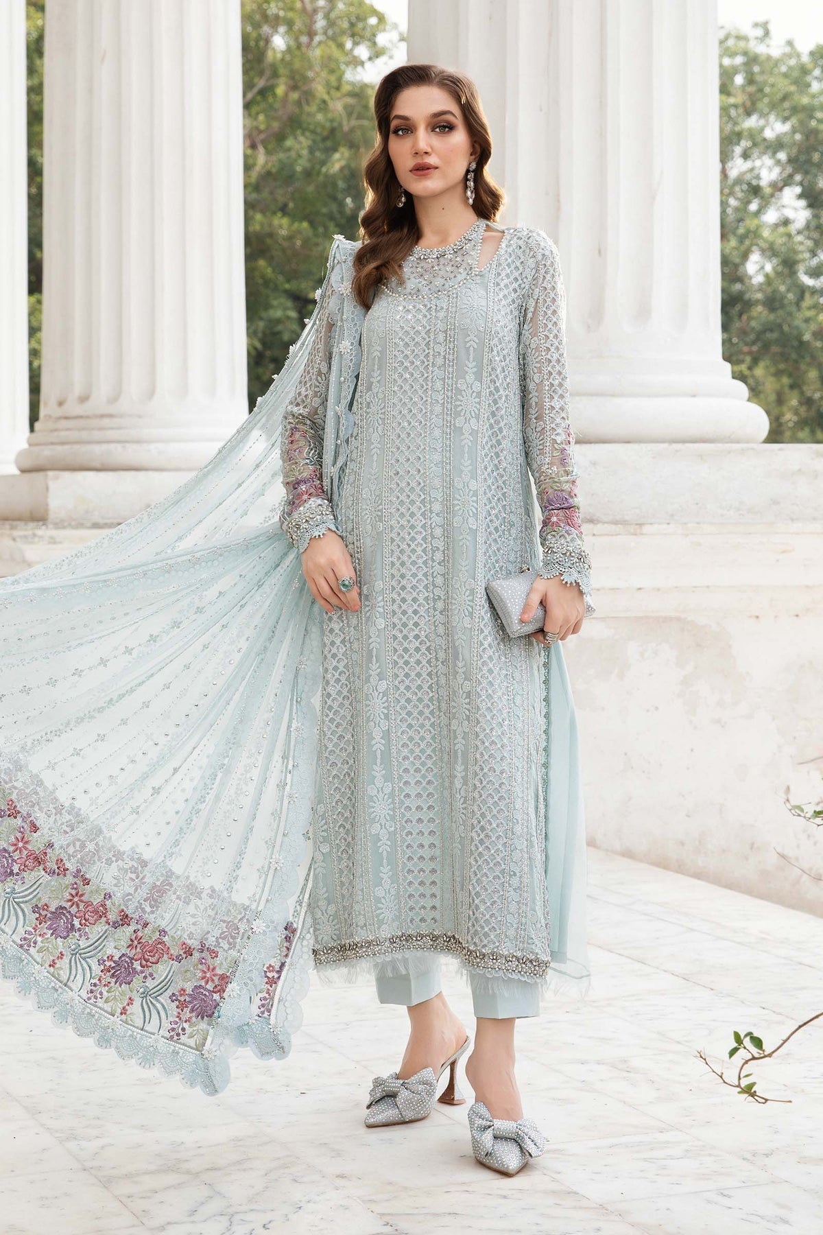 Maria B MPC-24-103 Style — Mairaz Ice Blue Three-Piece Suit