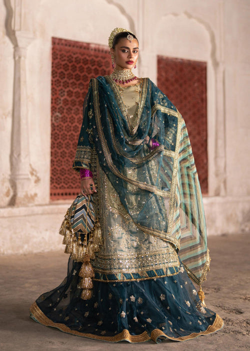 Mohsin Naveed Ranjha Ivory & Teal Gharara reference image 4