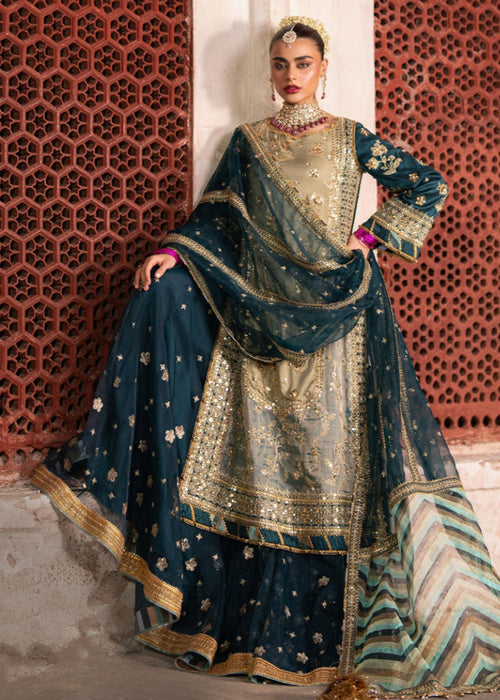 Mohsin Naveed Ranjha Ivory & Teal Gharara reference image 2