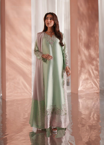Mehak Yaqoob Aurea Style mint green three-piece full front view