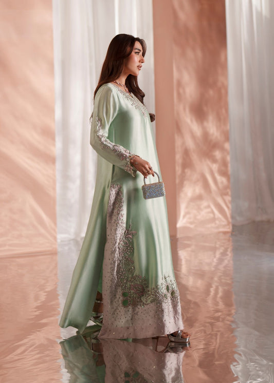 Mehak Yaqoob Aurea Style mint green formal outfit side view