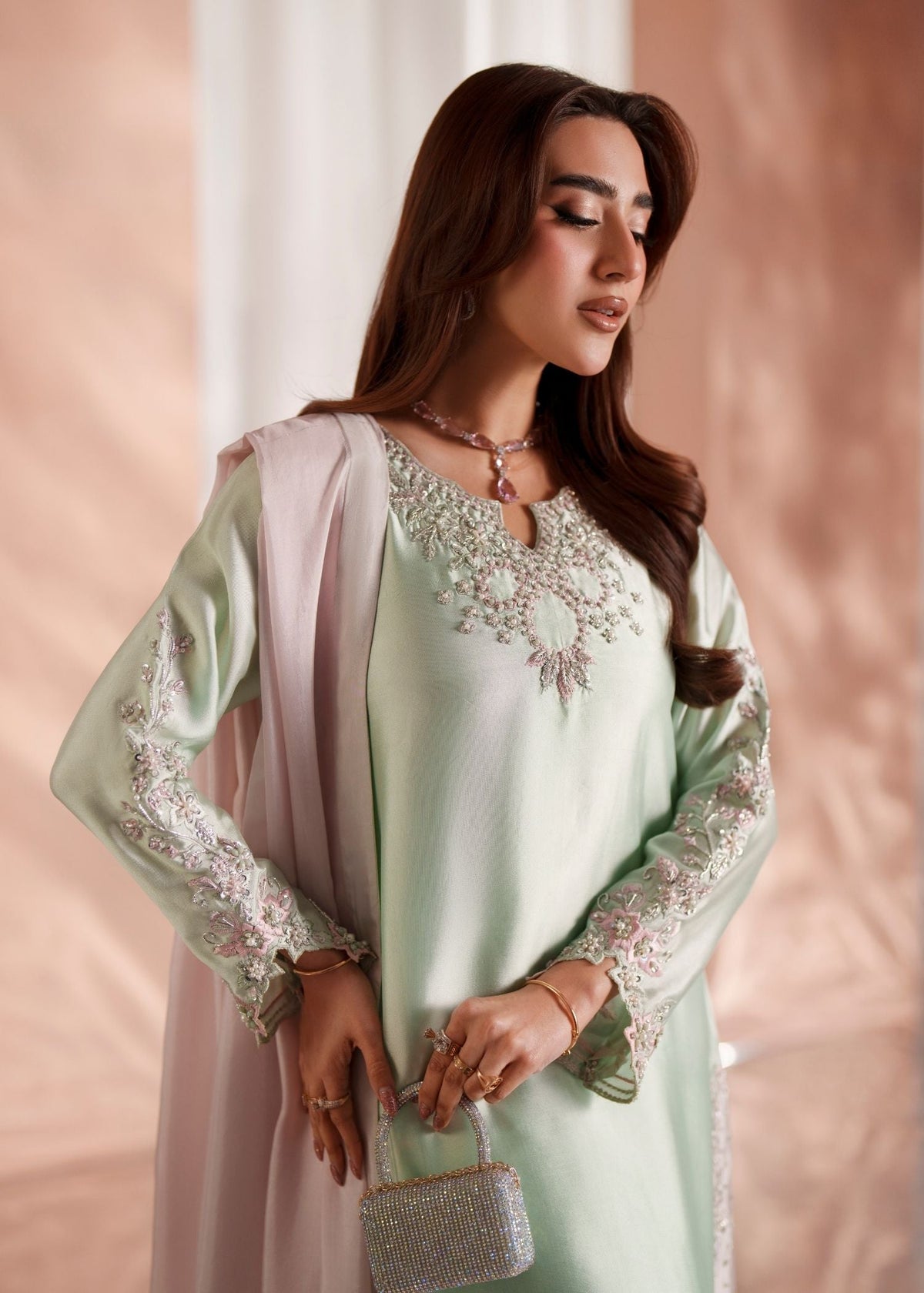 Mehak Yaqoob Aurea Style embellished neckline and sleeve detail