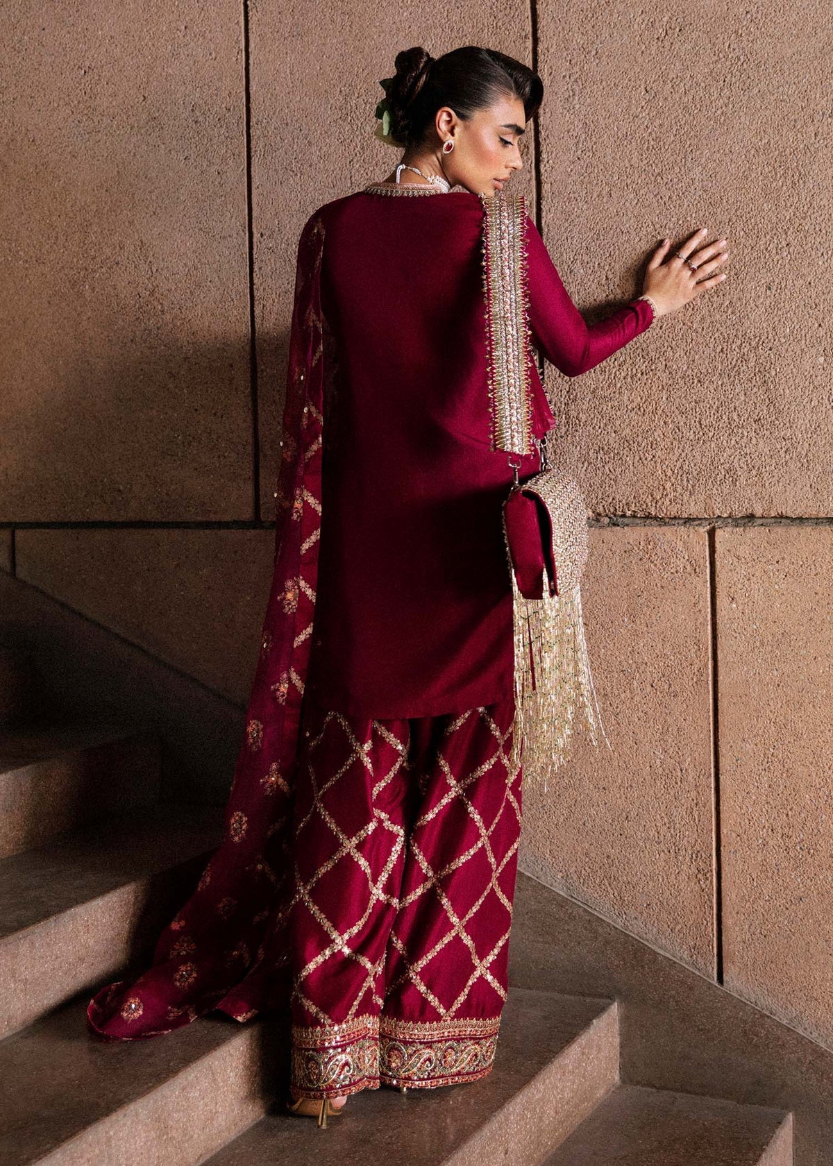 Hussain Rehar Merlot burgundy formal side view