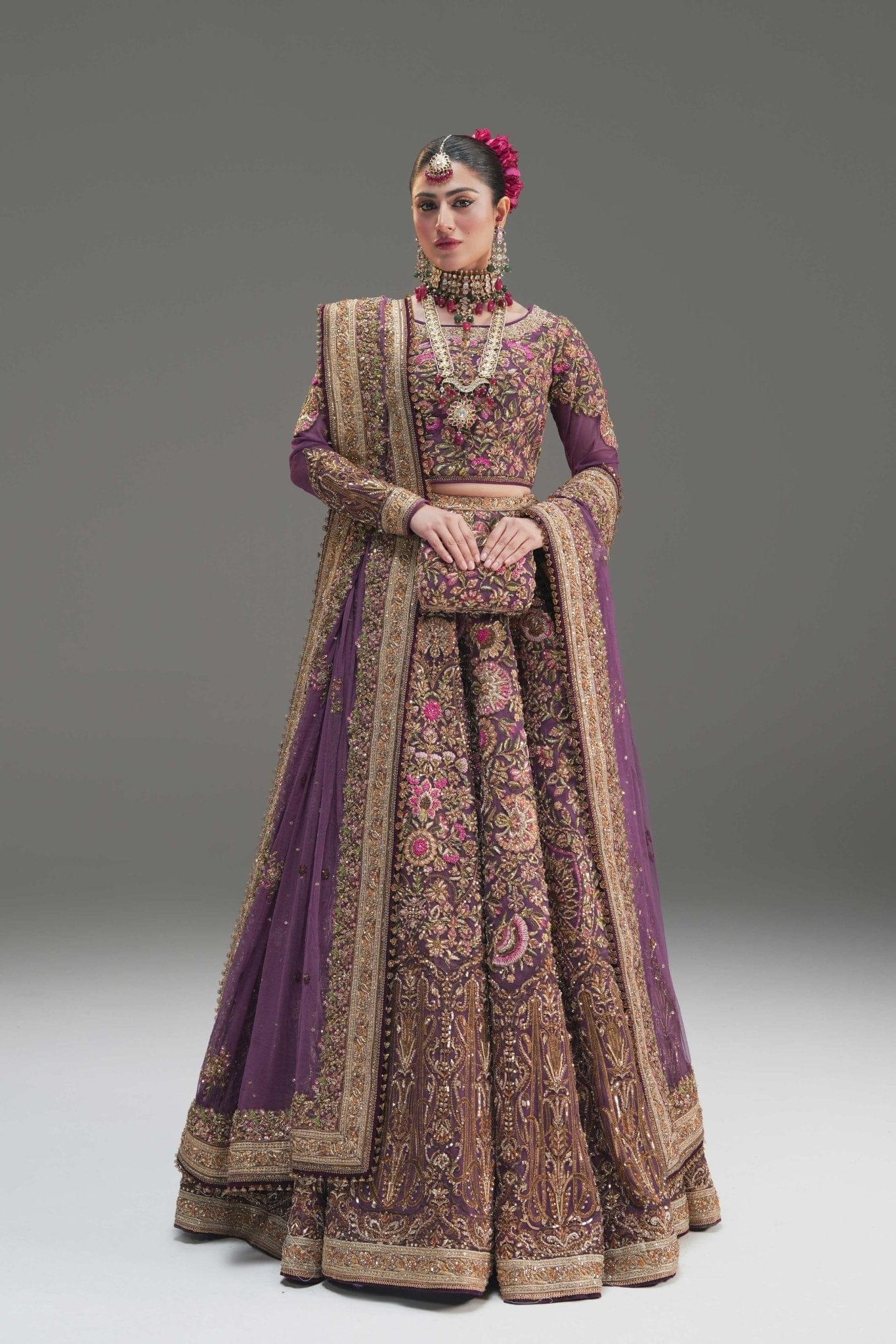 Fahad Hussayn Mirbail style — Mairaz wine lehenga choli reference, view 3 of 9