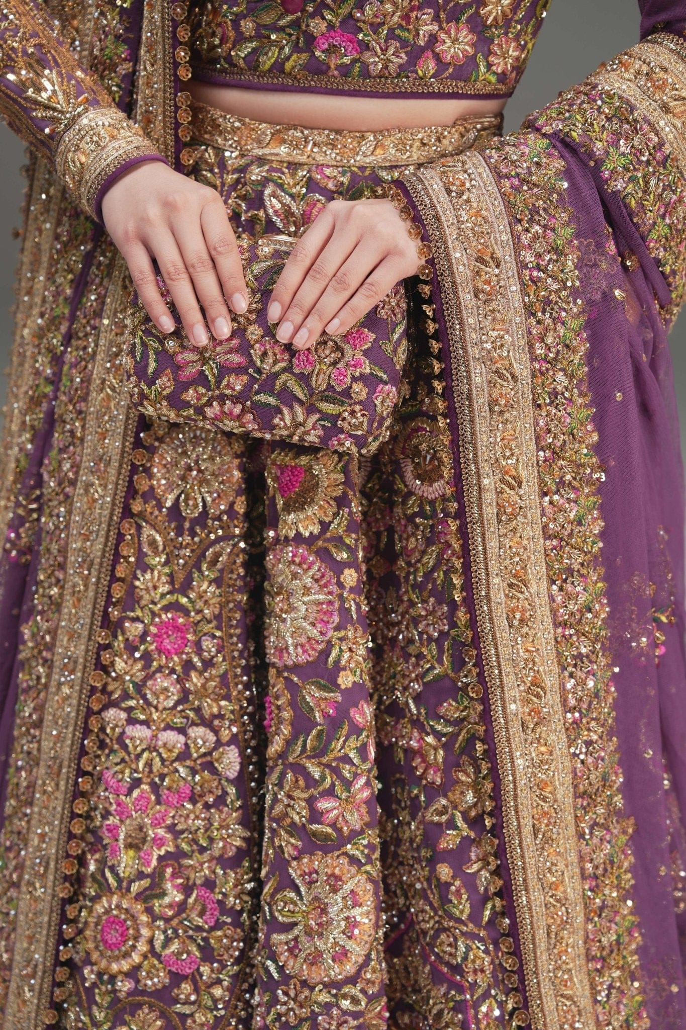 Fahad Hussayn Mirbail style — Mairaz wine lehenga choli reference, view 8 of 9