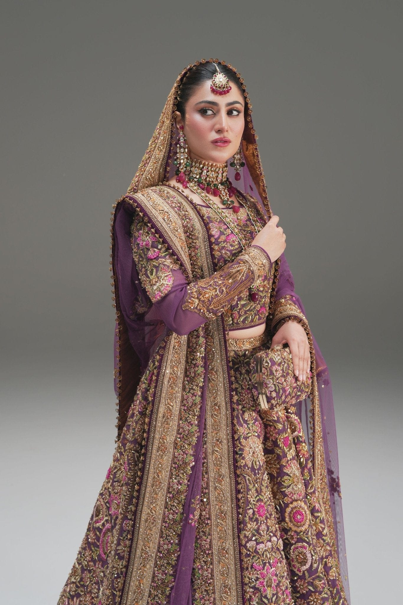 Fahad Hussayn Mirbail style — Mairaz wine lehenga choli reference, view 4 of 9