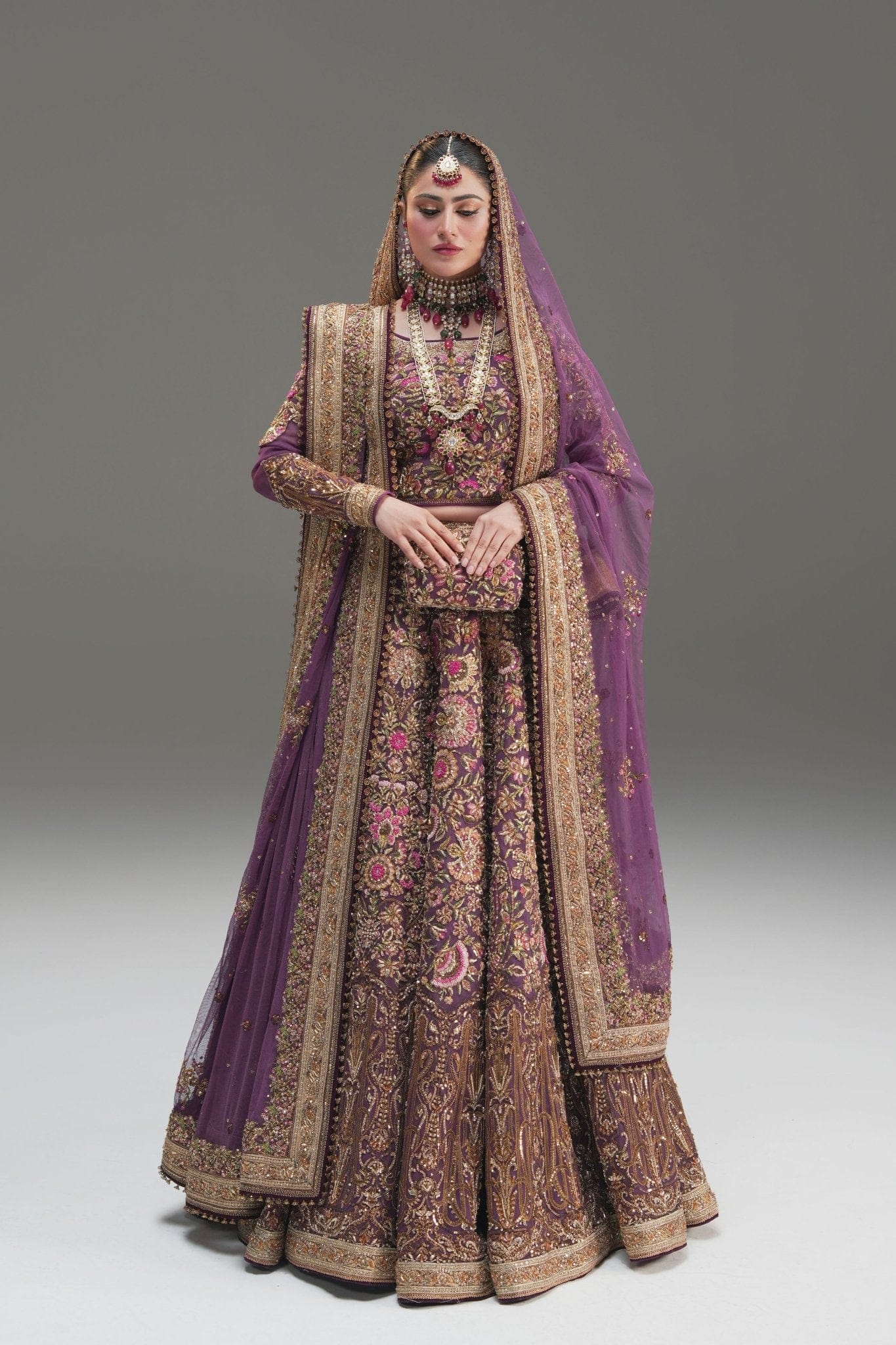 Fahad Hussayn Mirbail style — Mairaz wine lehenga choli reference, view 1 of 9