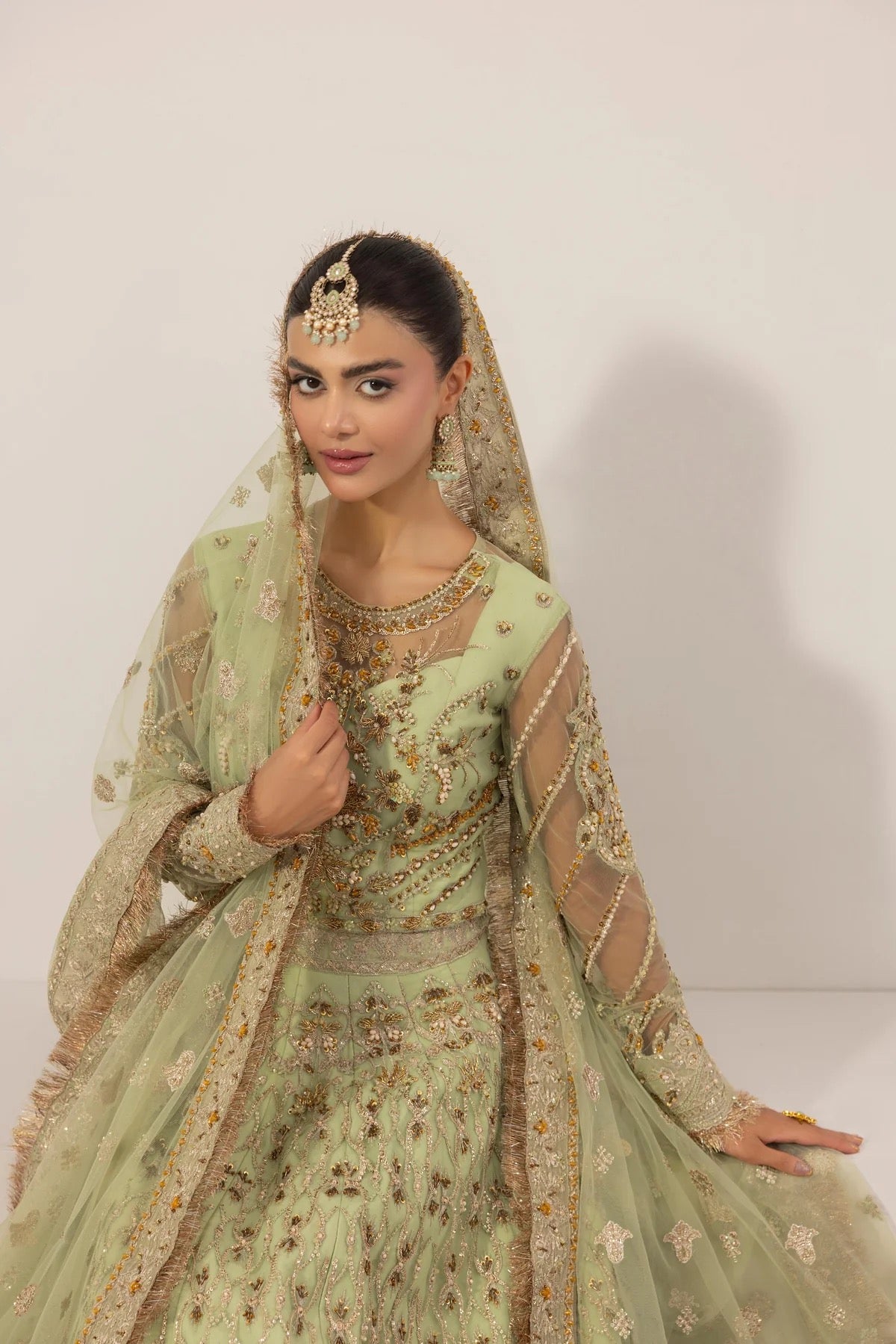 Pistaara, made by MAIRAZ — dupatta draped, design reference
