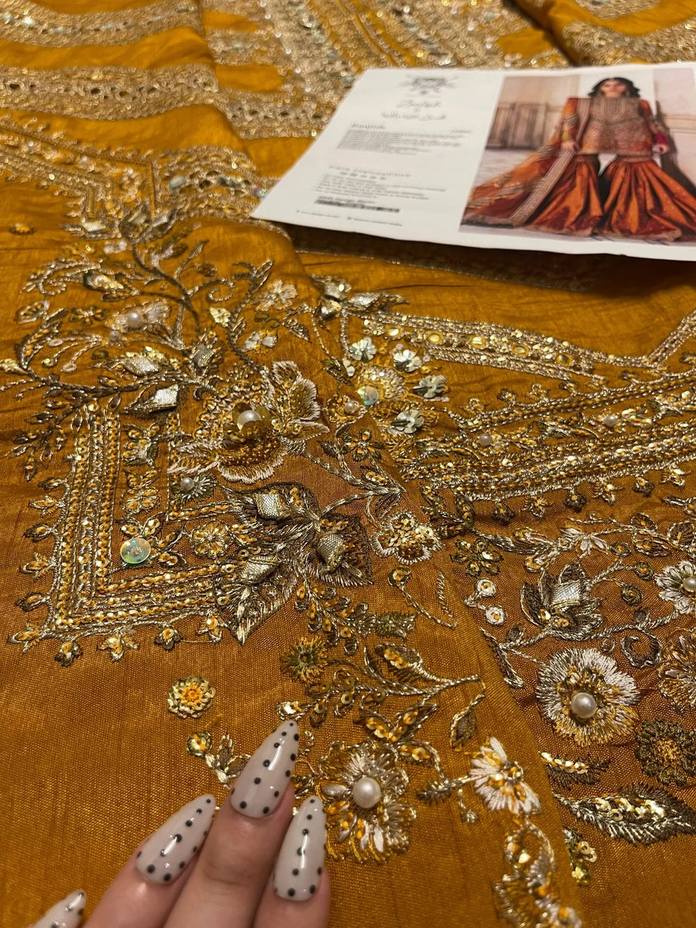 Mohsin Naveed Ranjha – Ranjish Style, gold embroidery close-up