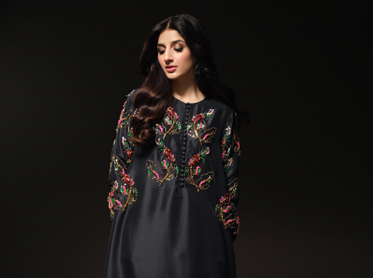 Muse Luxe Black Crystal and Sequin Silk Maxi Style high resolution