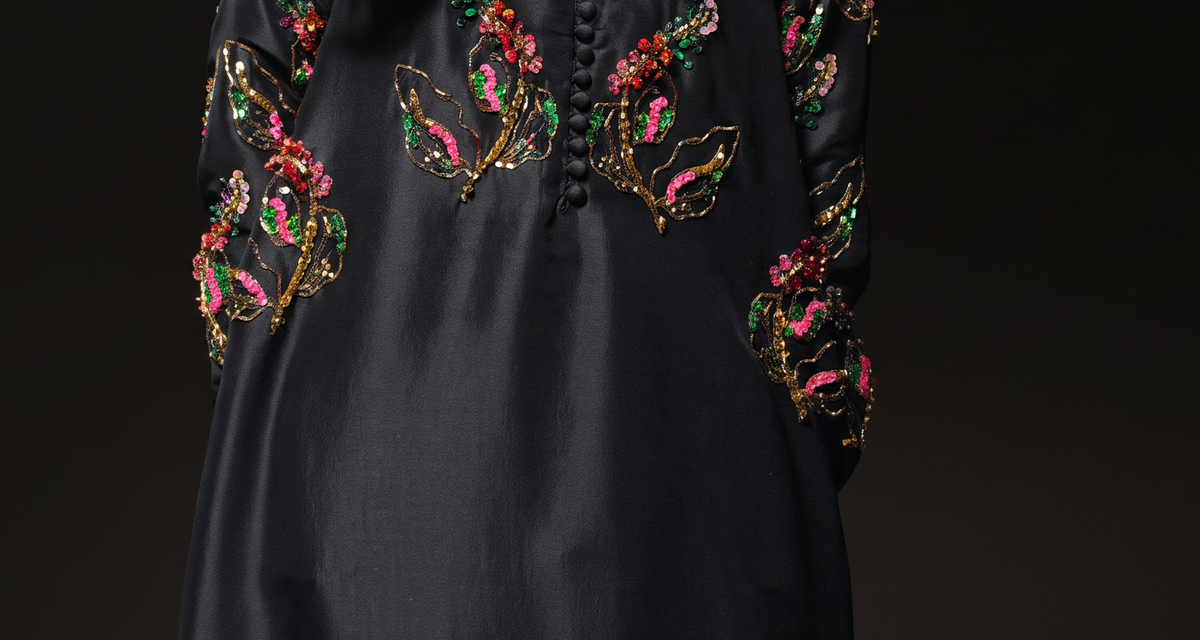 Muse Luxe black crystal sequin silk maxi lower garment and fabric detail
