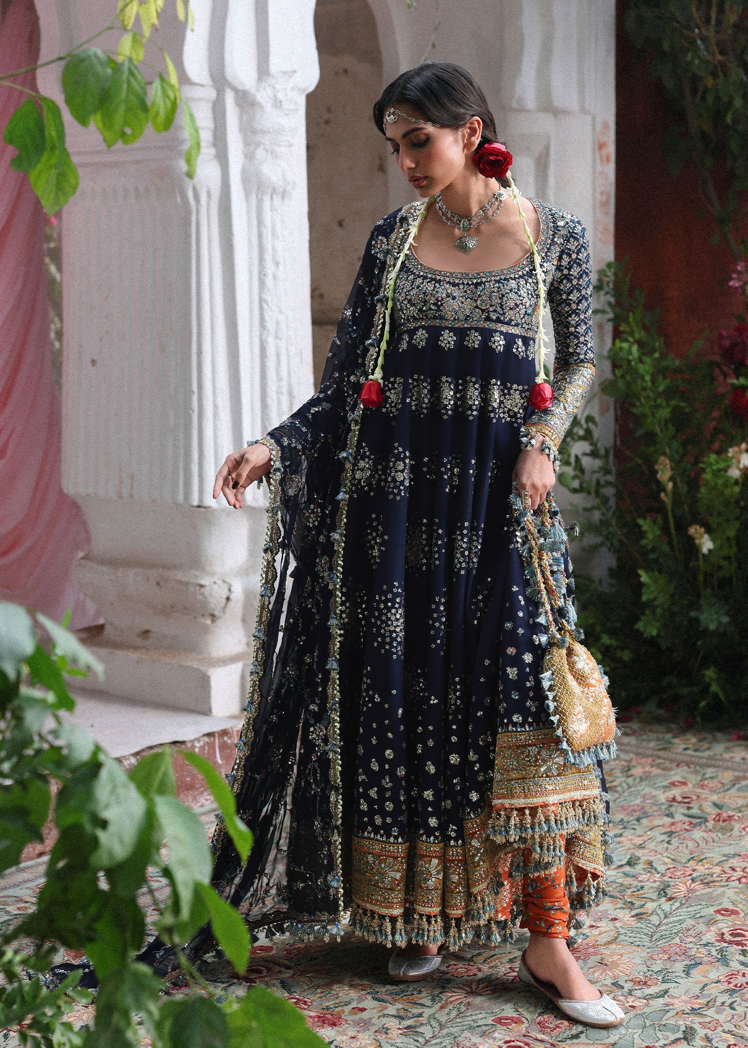 Hussain Rehar Nain Tara style navy embroidered anarkali – product view 1