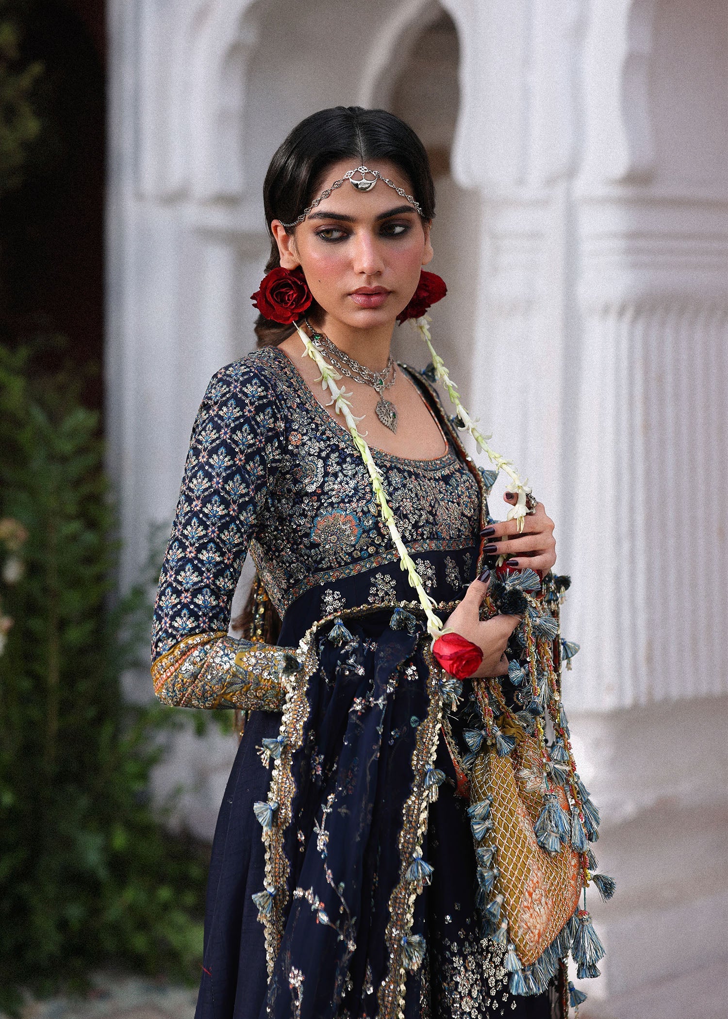 Hussain Rehar Nain Tara style navy embroidered anarkali – product view 2